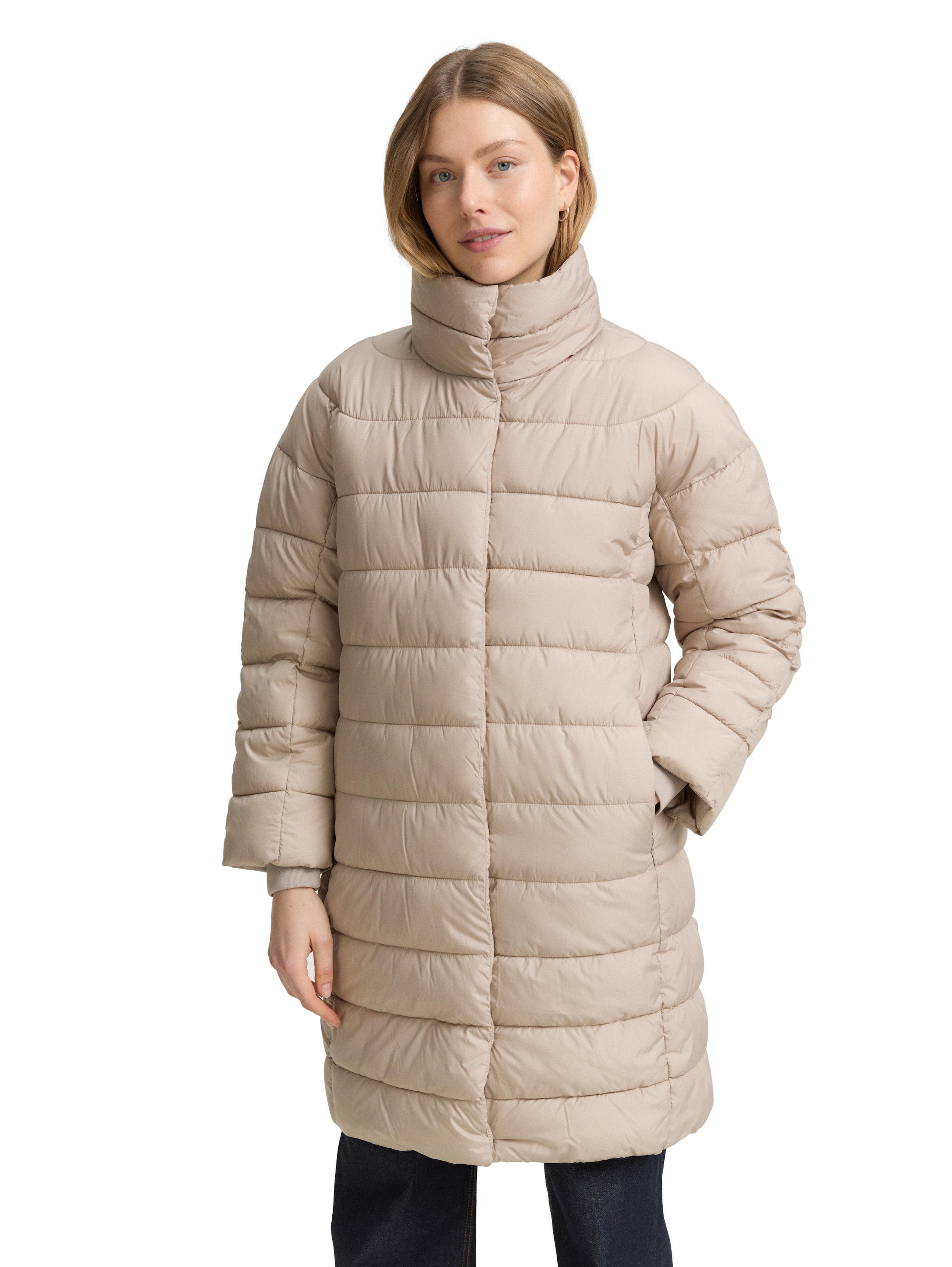 Tom Tailor Padded Puffer Zippered Beige Coat