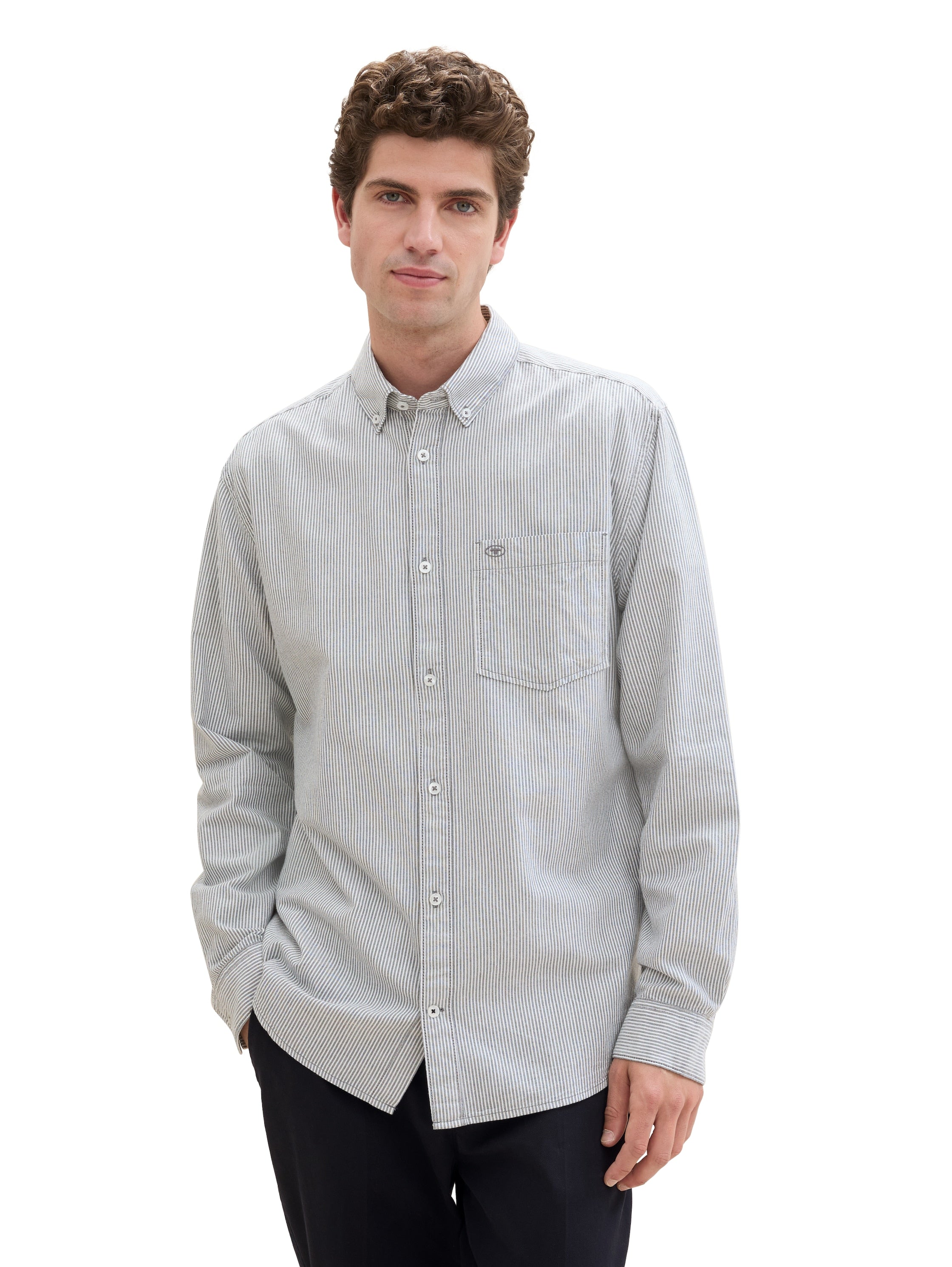 Tom Tailor Regular Fit White With Navy Stripe Shirt with Breast Pocket