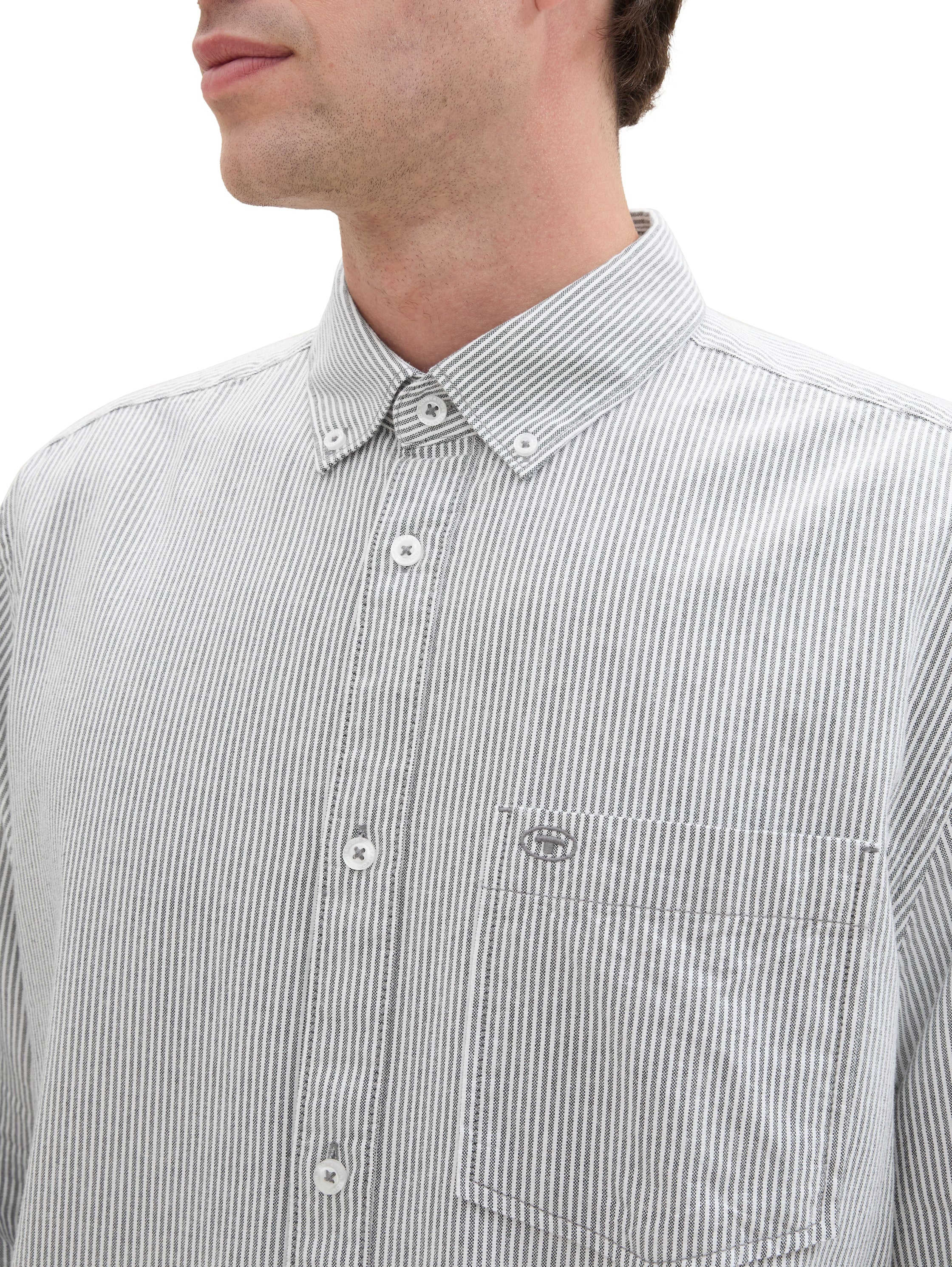 Tom Tailor Regular Fit White With Navy Stripe Shirt with Breast Pocket