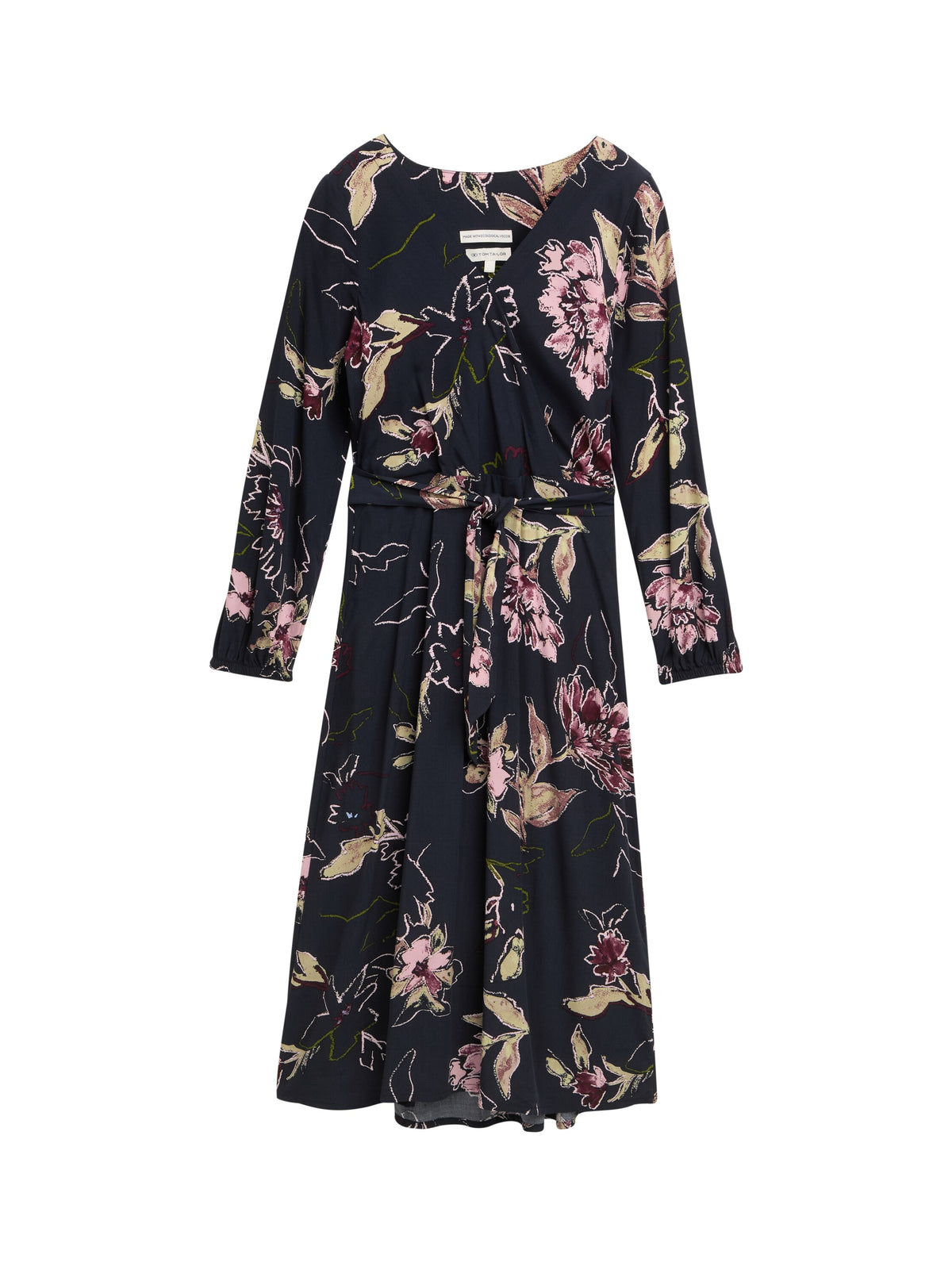 Tom Tailor Wrap Midi Dress with Pattern & Elasticated Cuffs