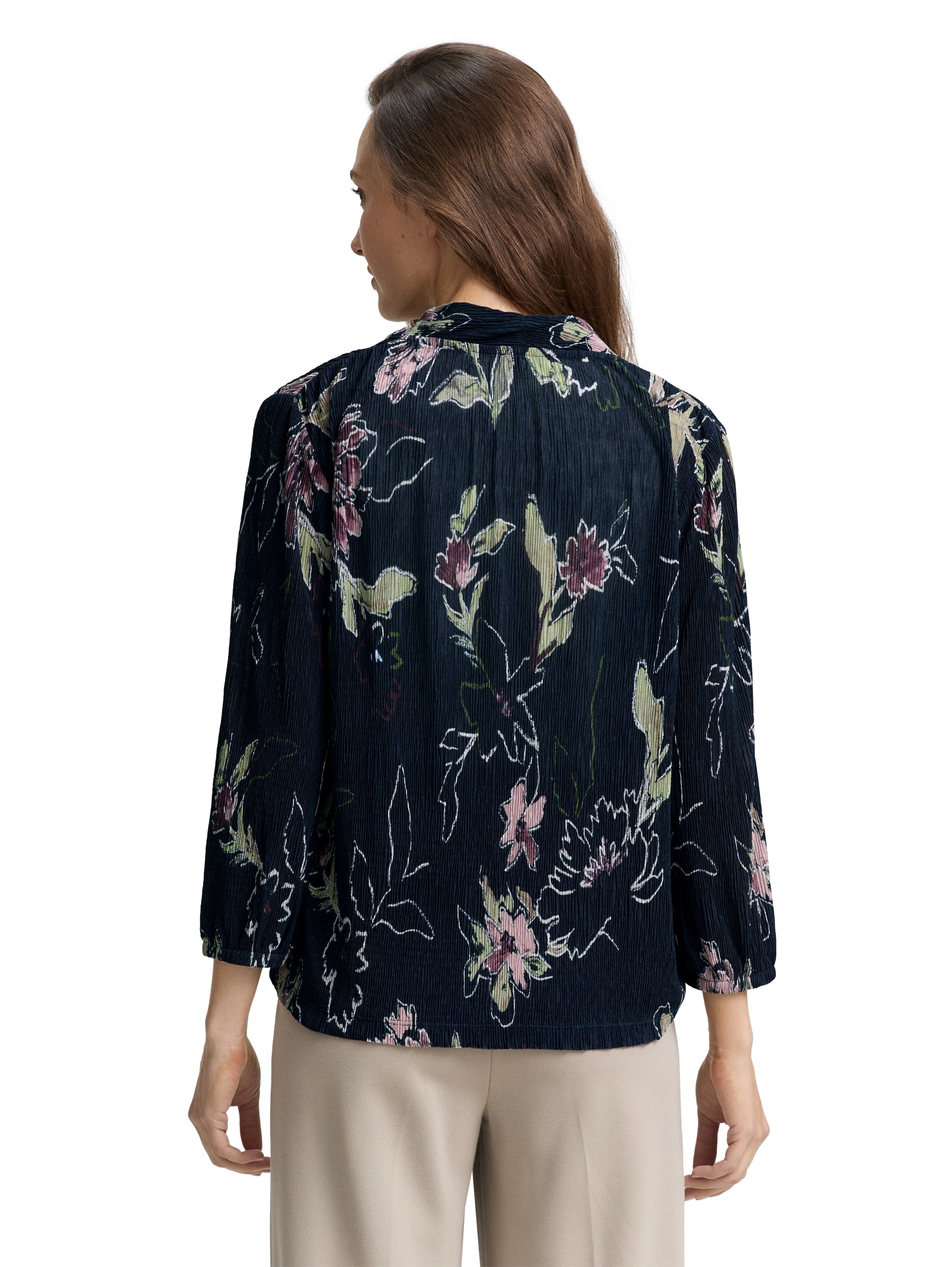 Tom Tailor Navy Printed V-Neck Blouse