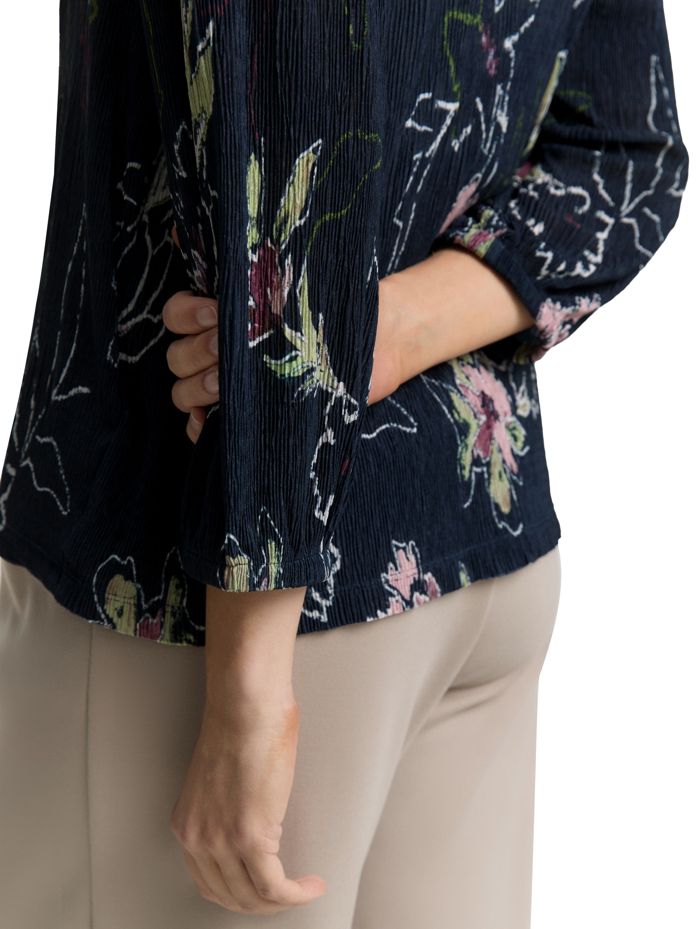 Tom Tailor Navy Printed V-Neck Blouse