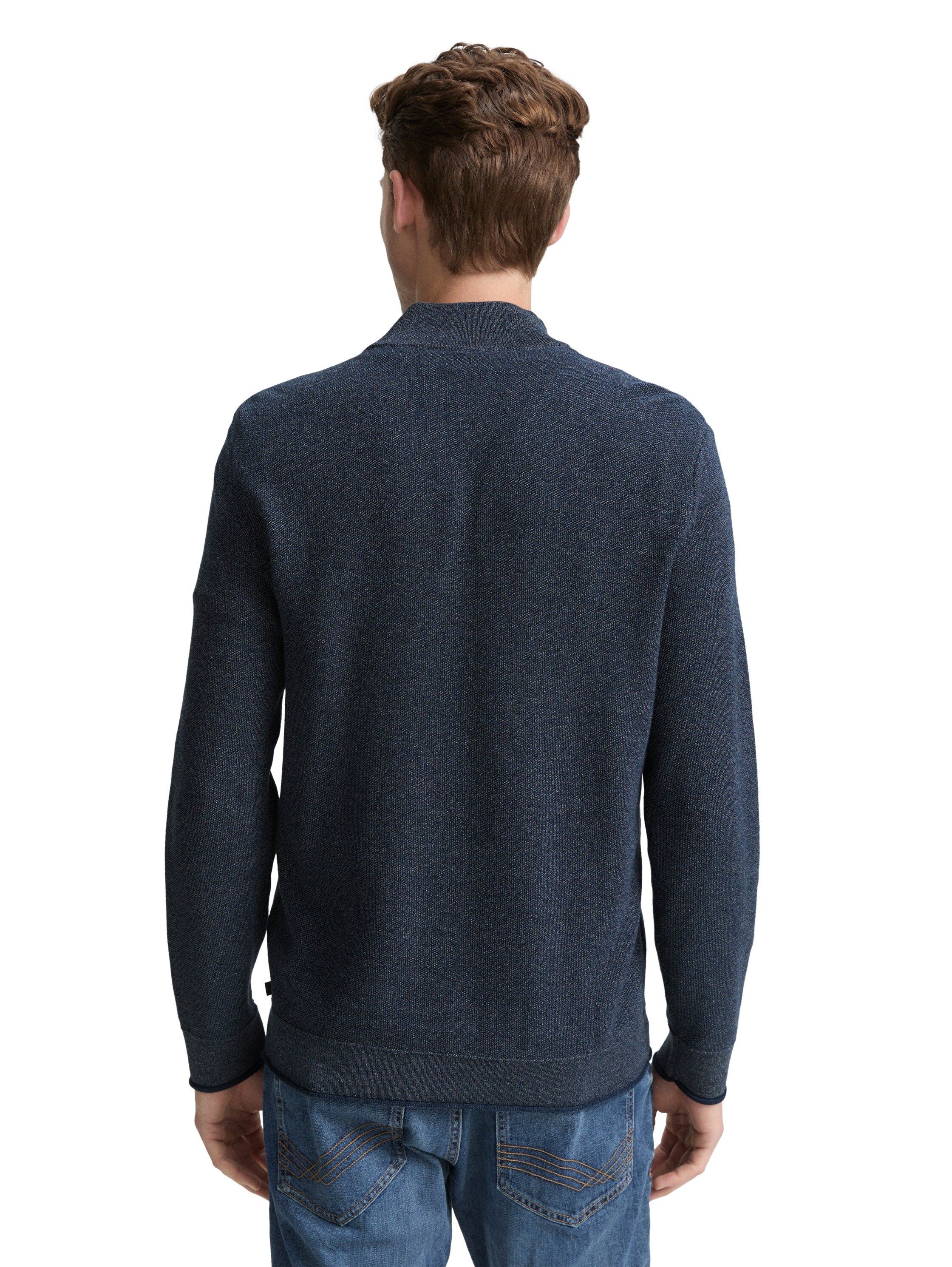Tom Tailor Navy Blue Pullover With Half Zipper To Close