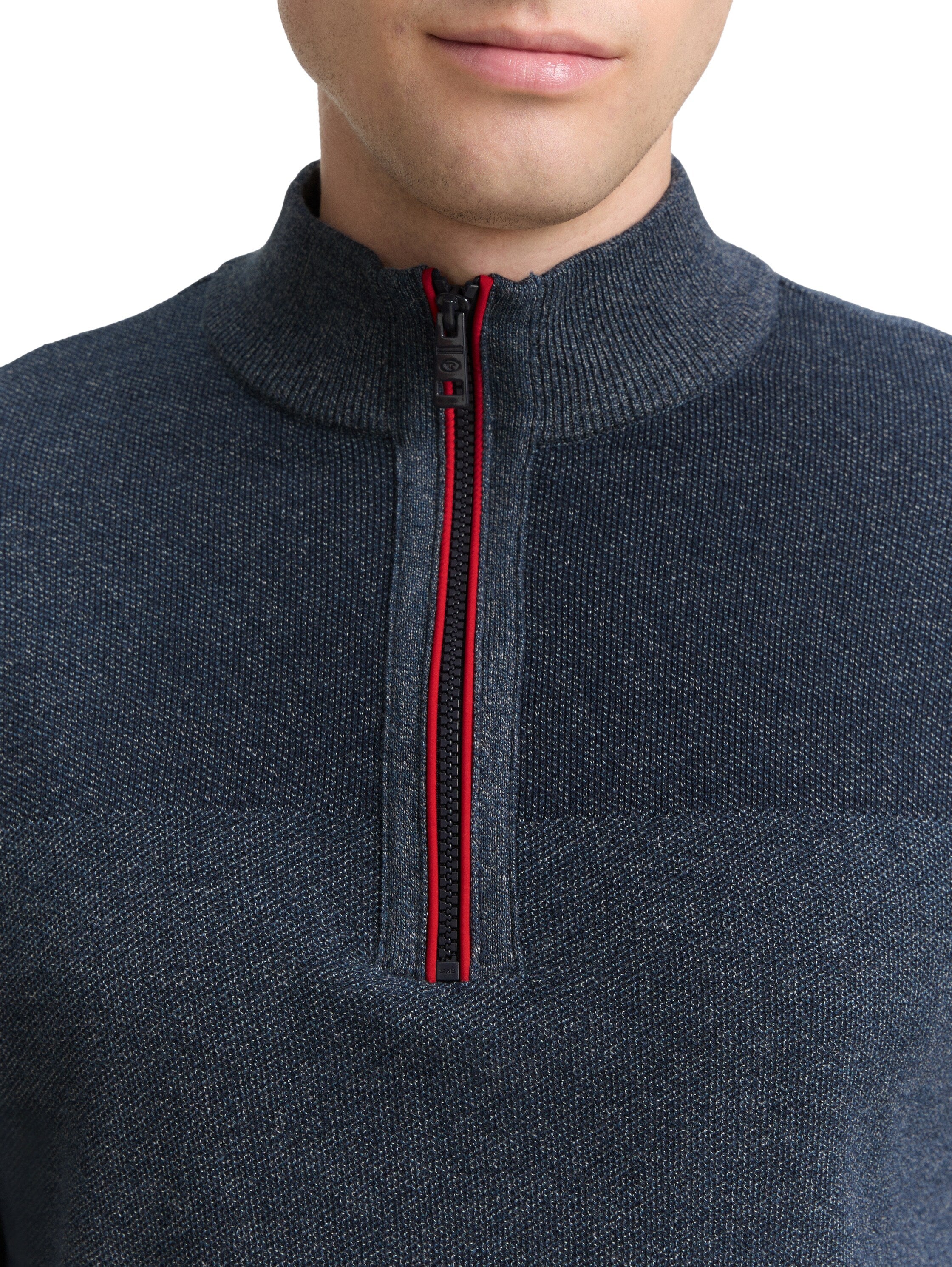 Tom Tailor Navy Blue Pullover With Half Zipper To Close