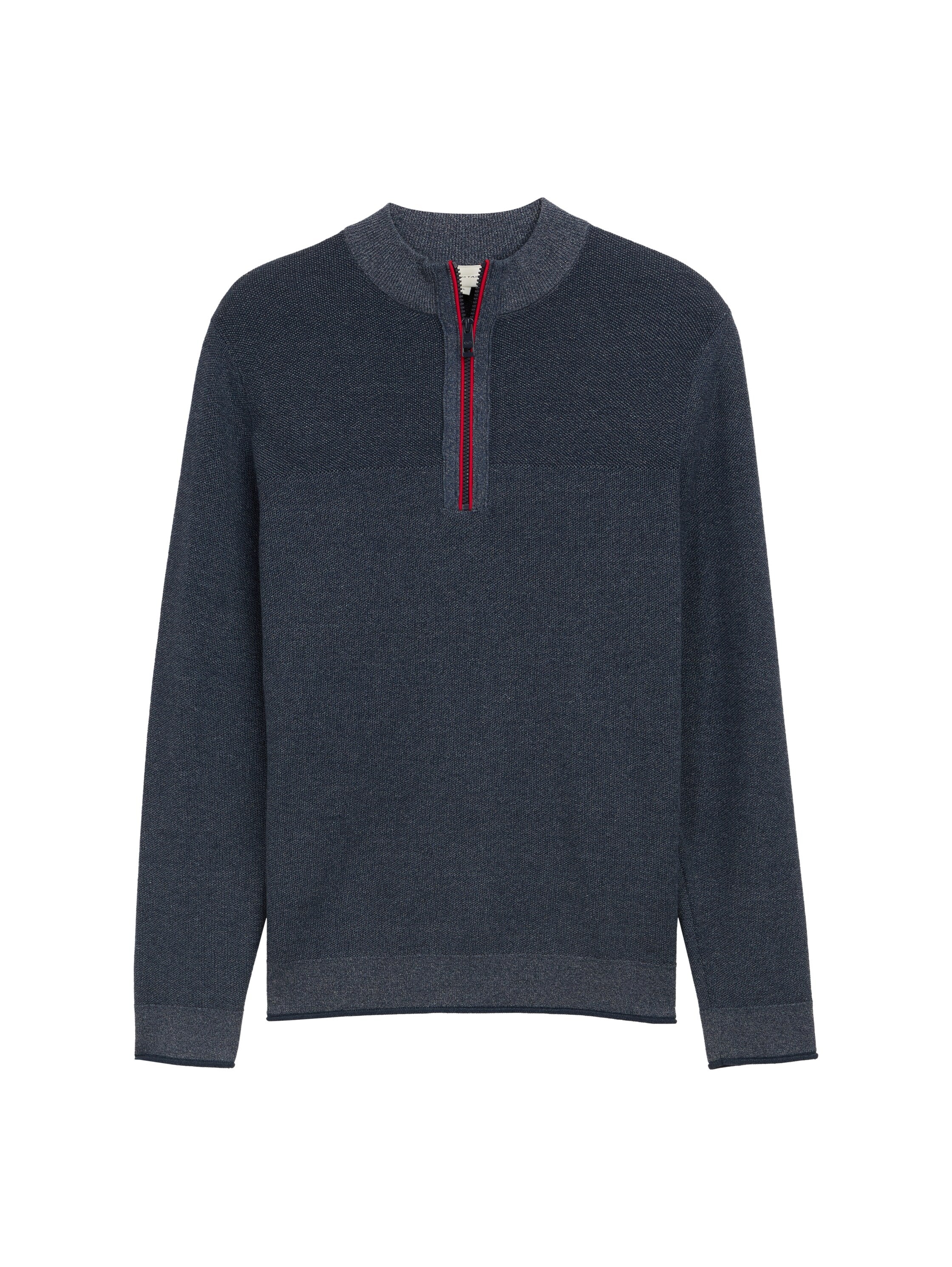 Tom Tailor Navy Blue Pullover With Half Zipper To Close