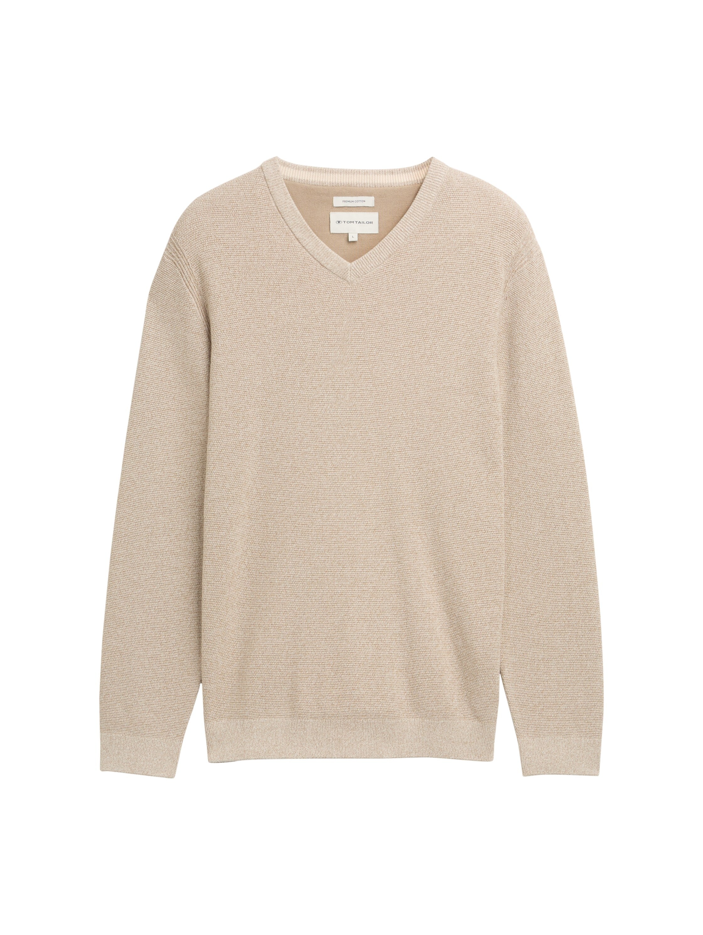 Tom Tailor Knitted Beige Sweater With V- Neck Collar