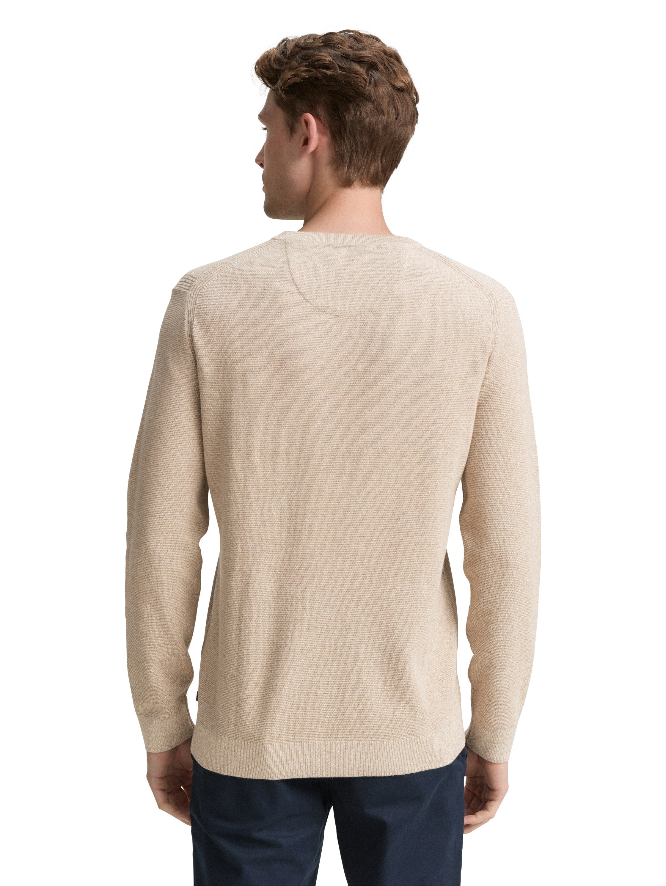 Tom Tailor Knitted Beige Sweater With V- Neck Collar