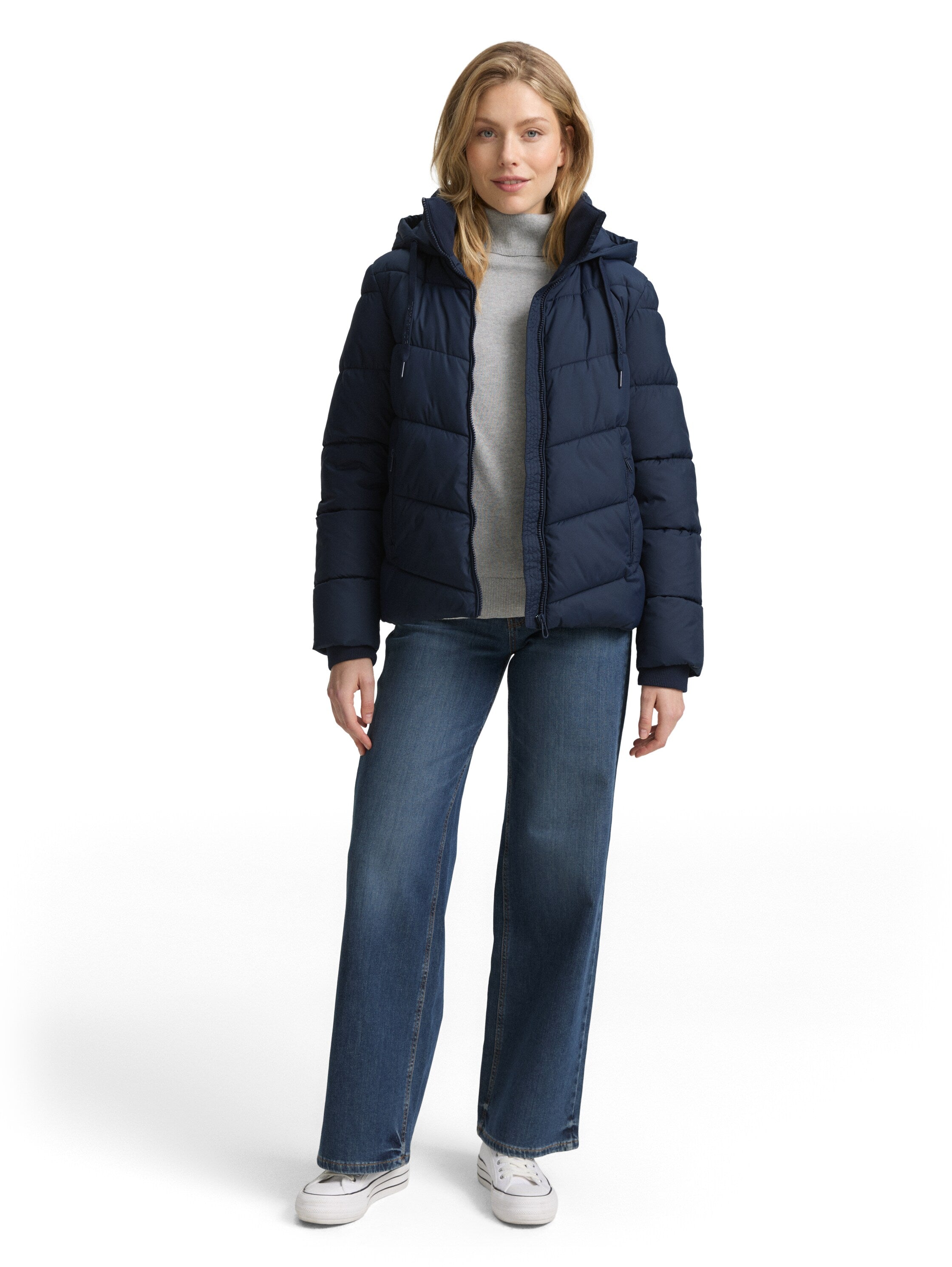 Tom Tailor Puffer Padded Navy Jacket With Zipper To Close