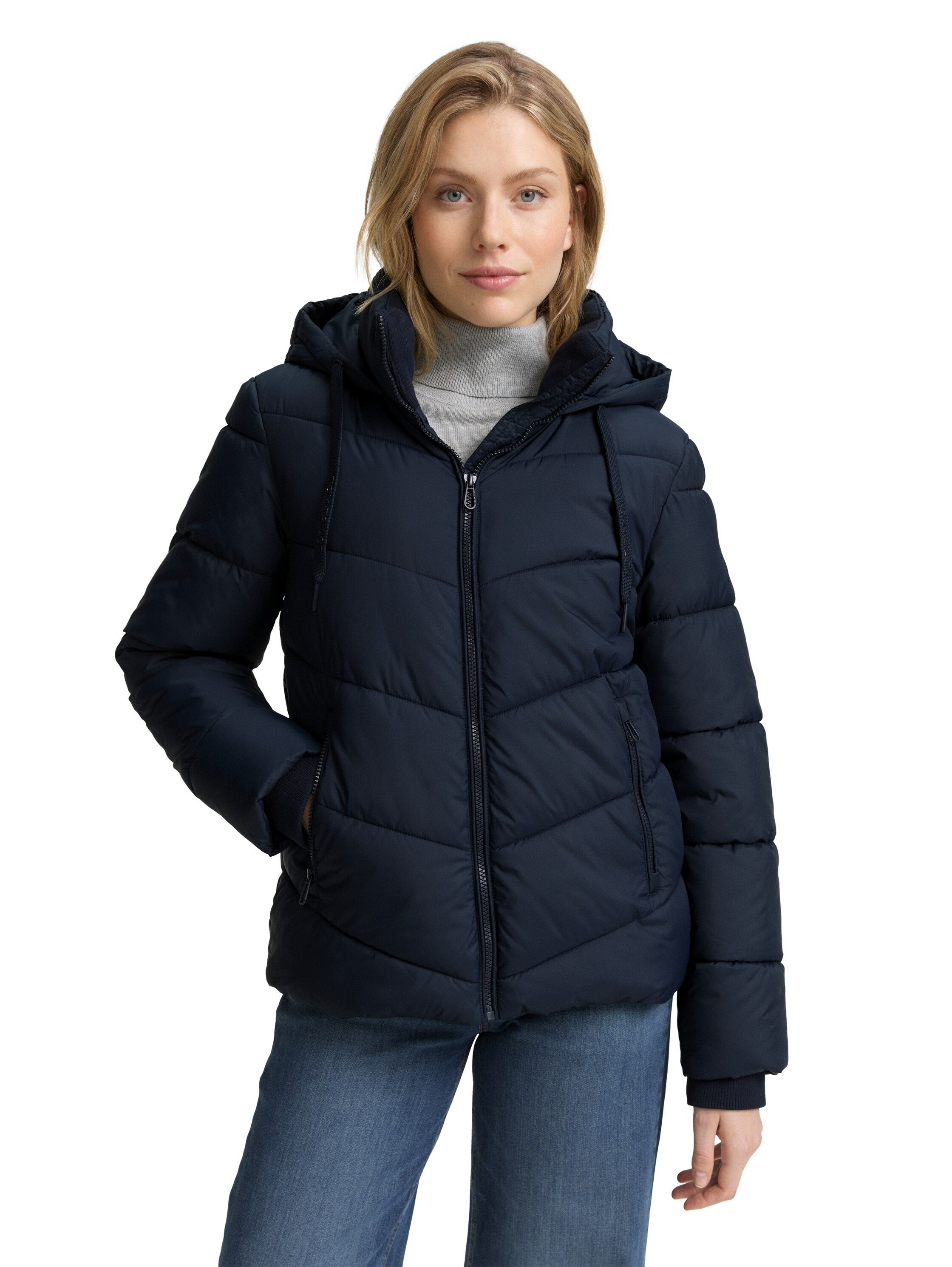 Tom Tailor Puffer Padded Navy Jacket With Zipper To Close