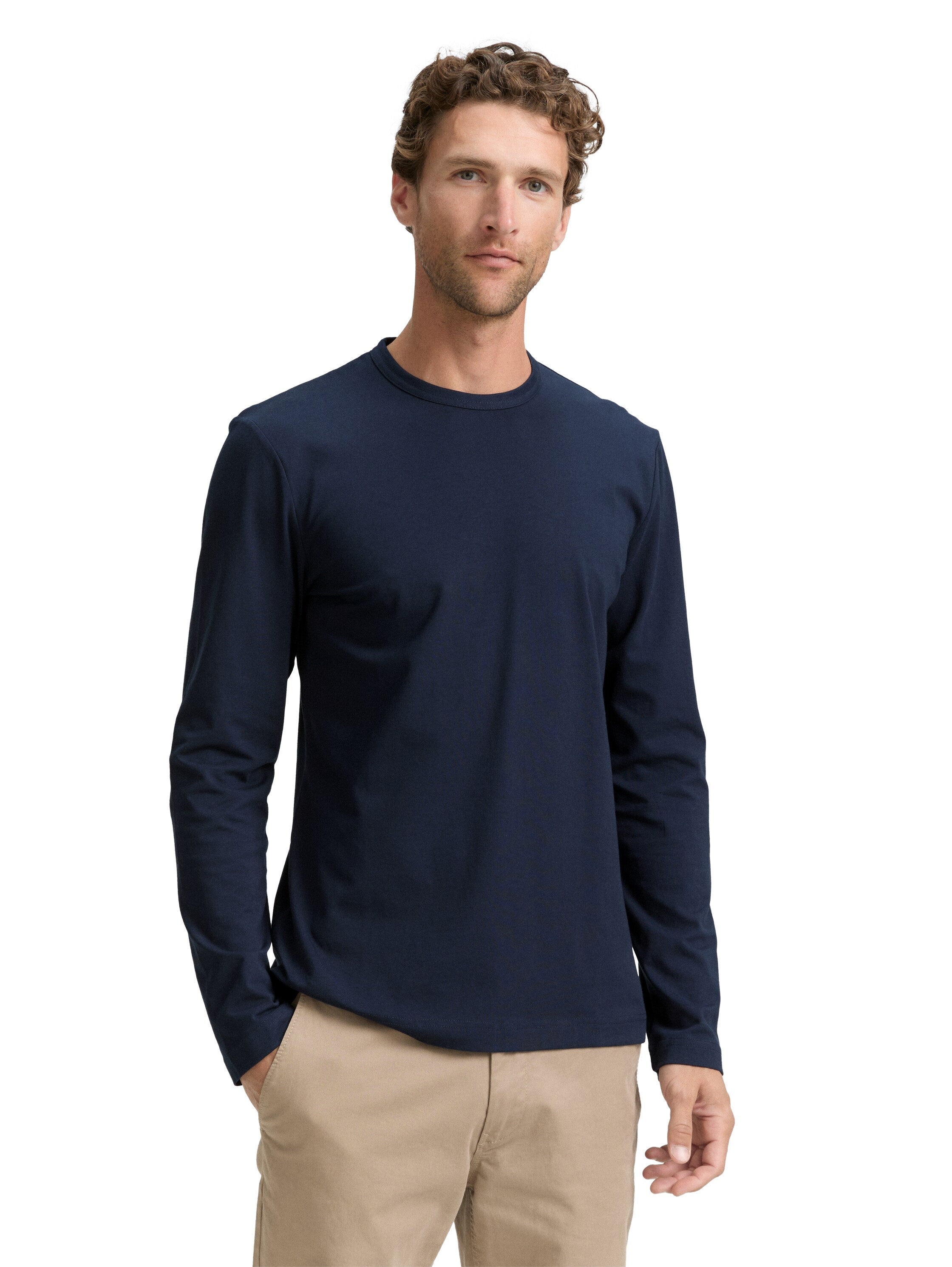 Tom Tailor Slim Fit Long Sleeve Navy T-Shirt with Stretch