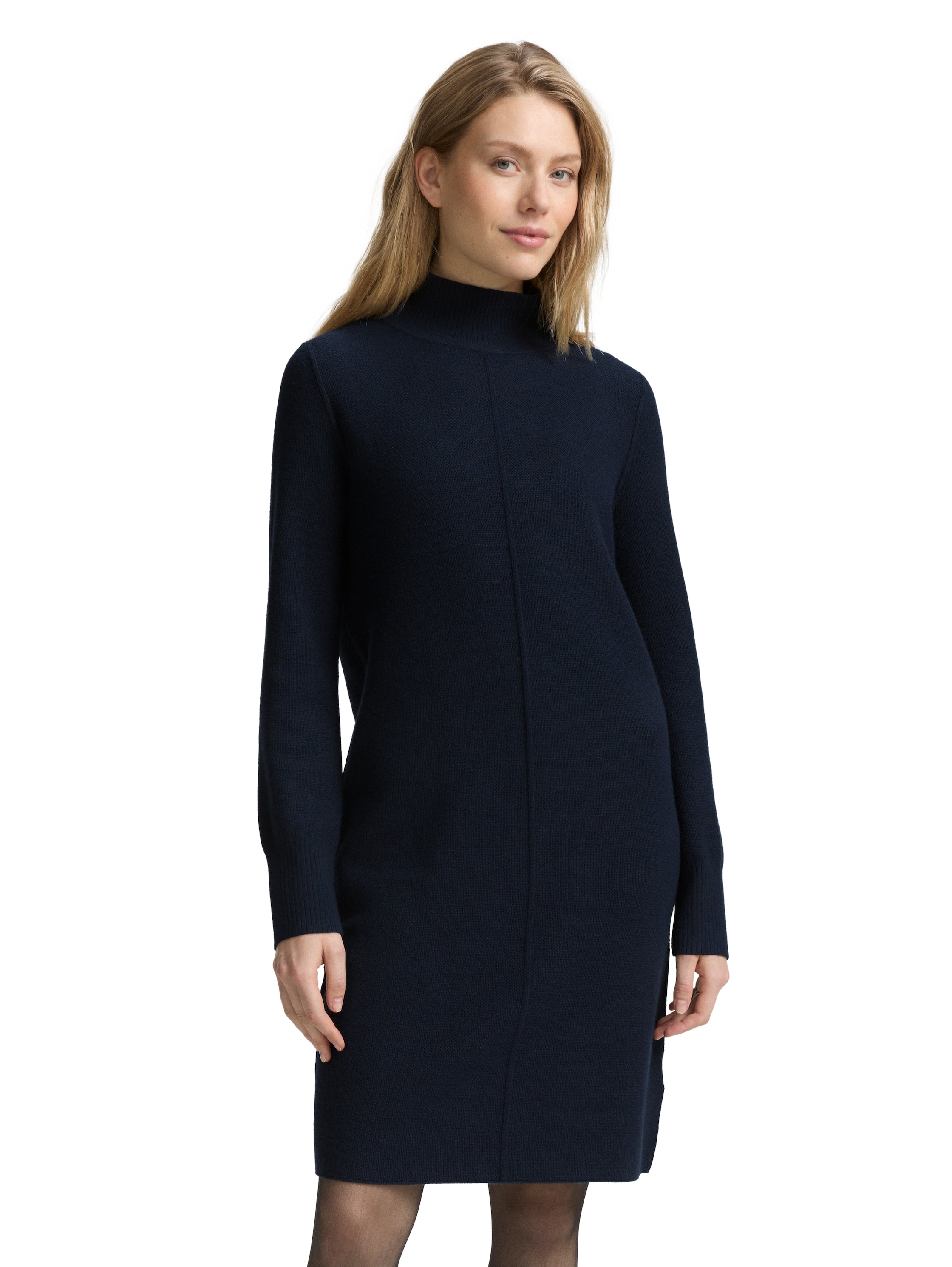 Tom Tailor Knit Navy Dress With Stand up Collar