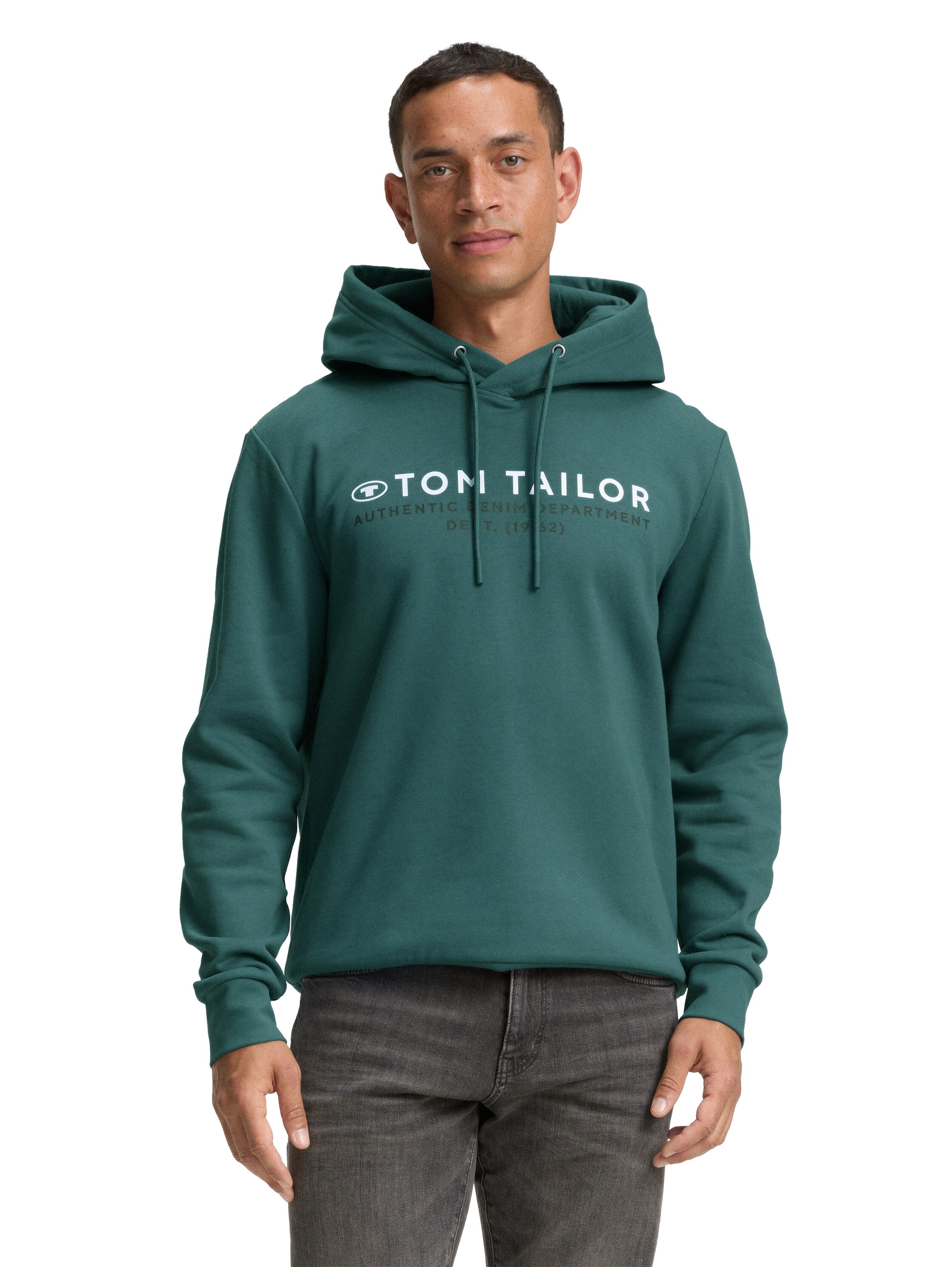 Tom Tailor Green Hoodie with Logo Print