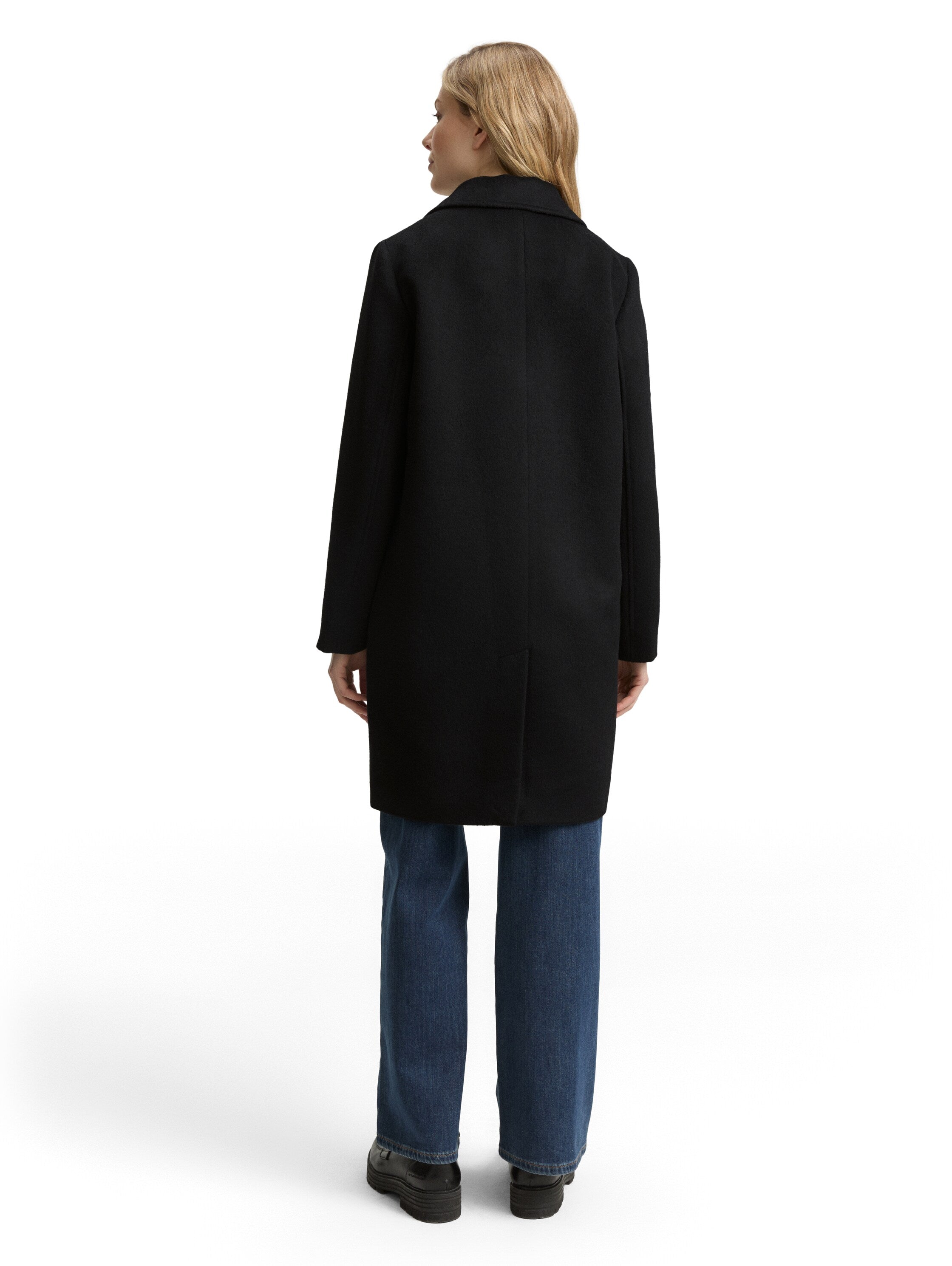 Tom Tailor Wool Deep Black Coat With Slit Pockets