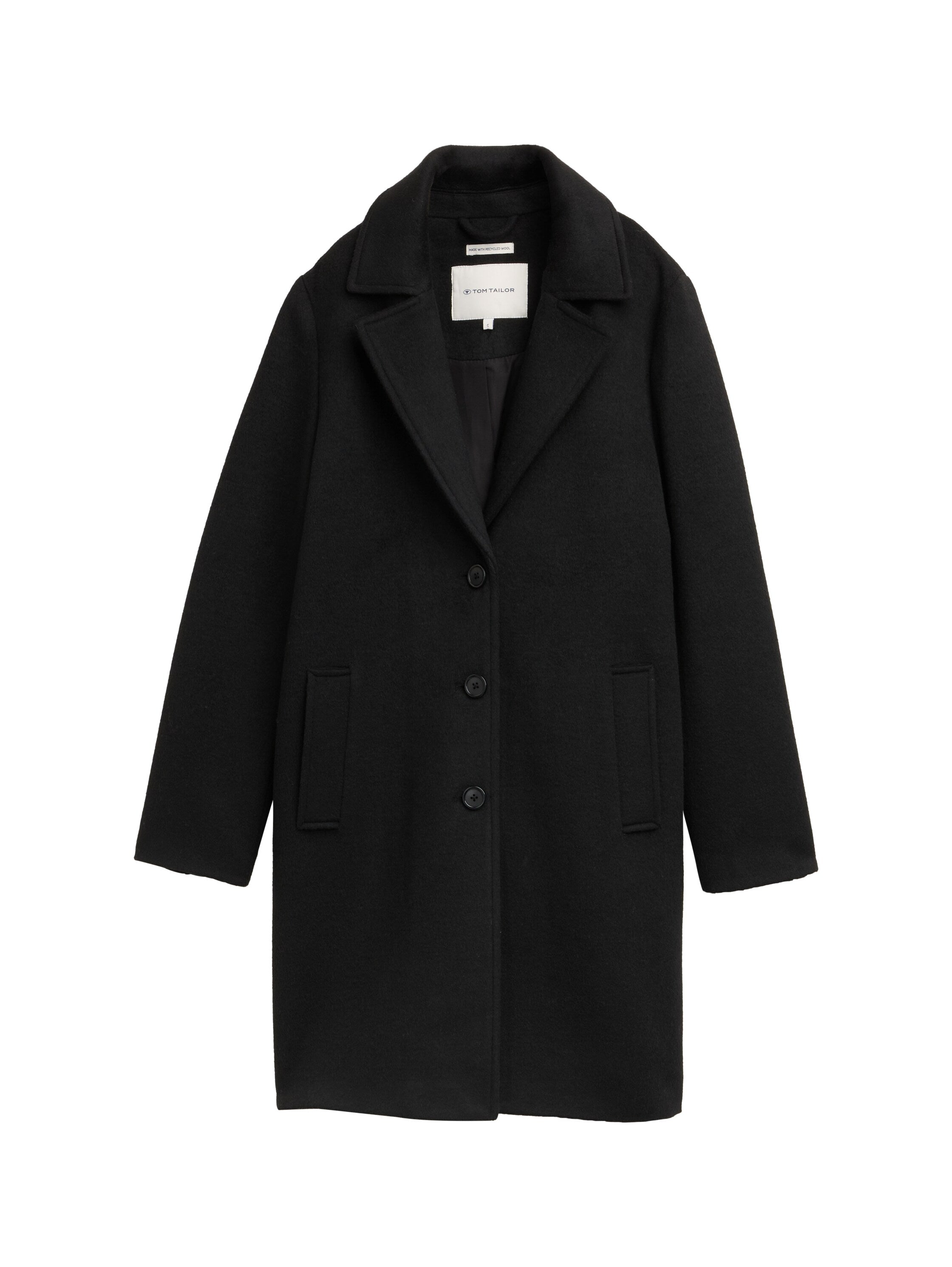 Tom Tailor Wool Deep Black Coat With Slit Pockets