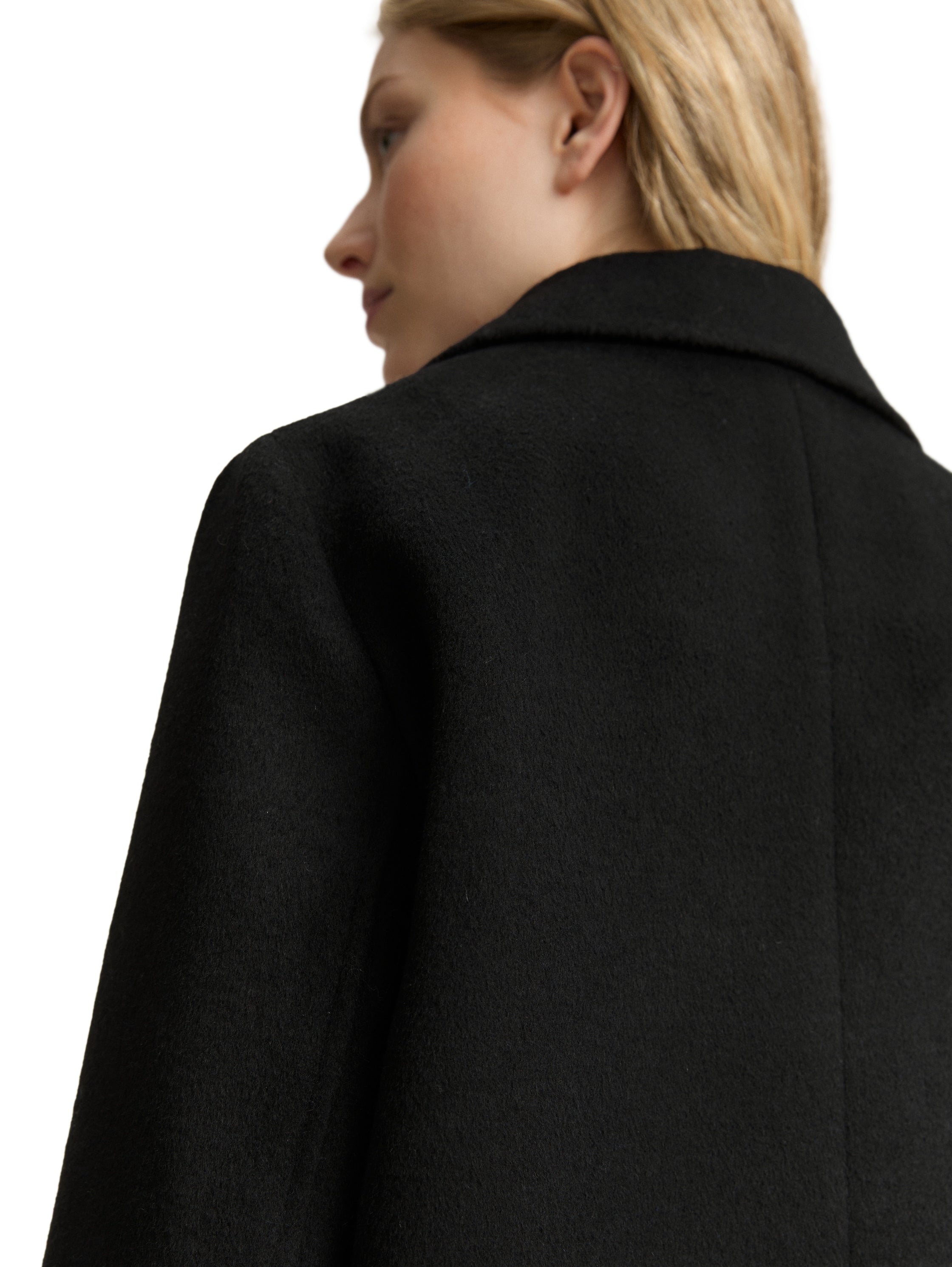 Tom Tailor Wool Deep Black Coat With Slit Pockets