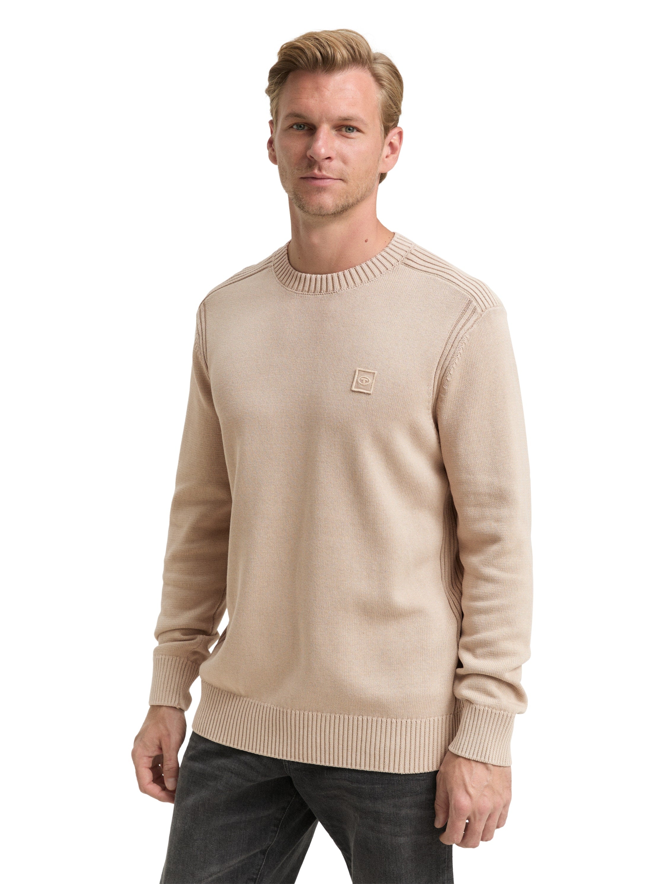 Tom Tailor Washed-look knitted Light Beige Pullover Made From Cotton