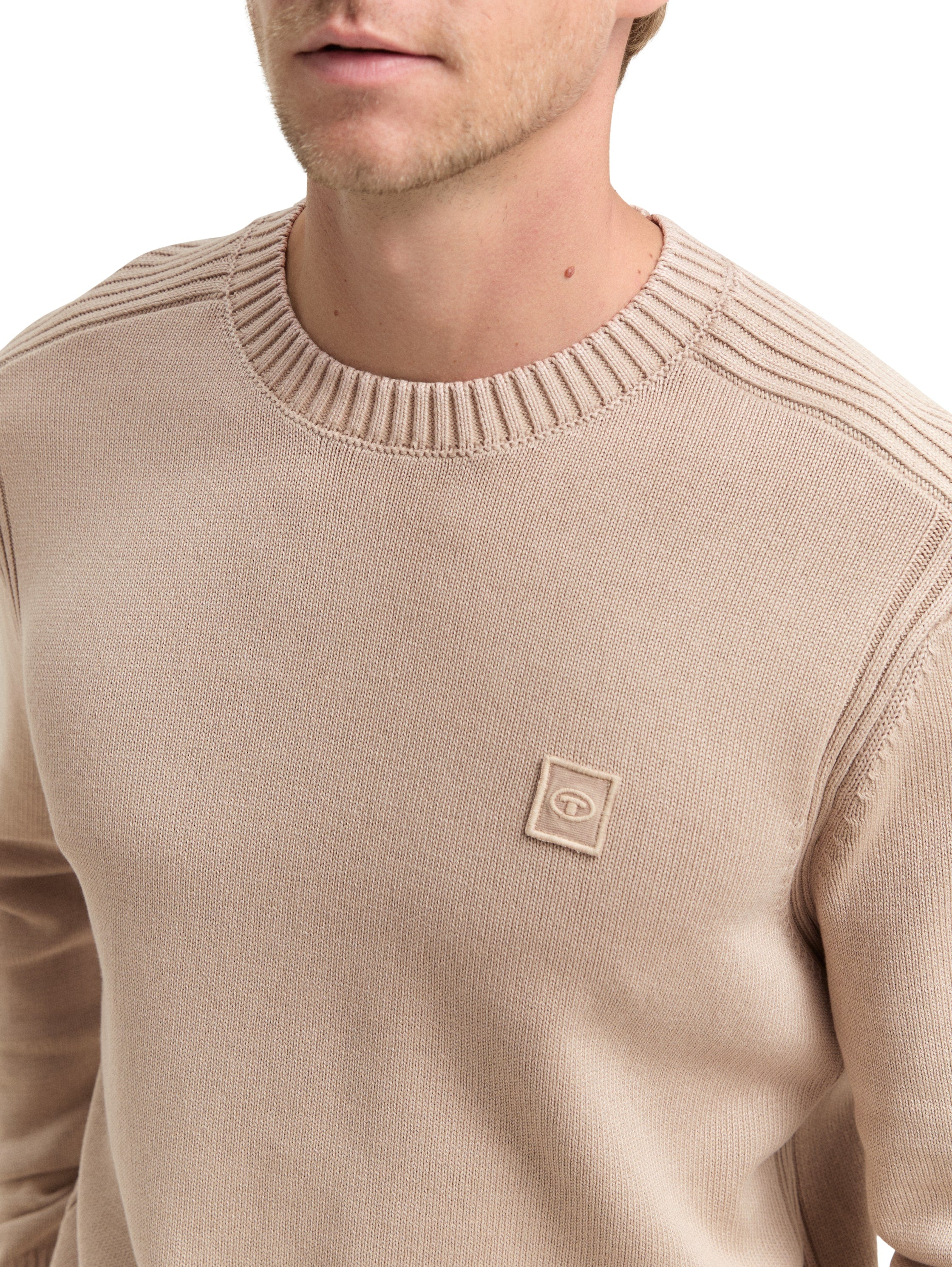 Tom Tailor Washed-look knitted Light Beige Pullover Made From Cotton
