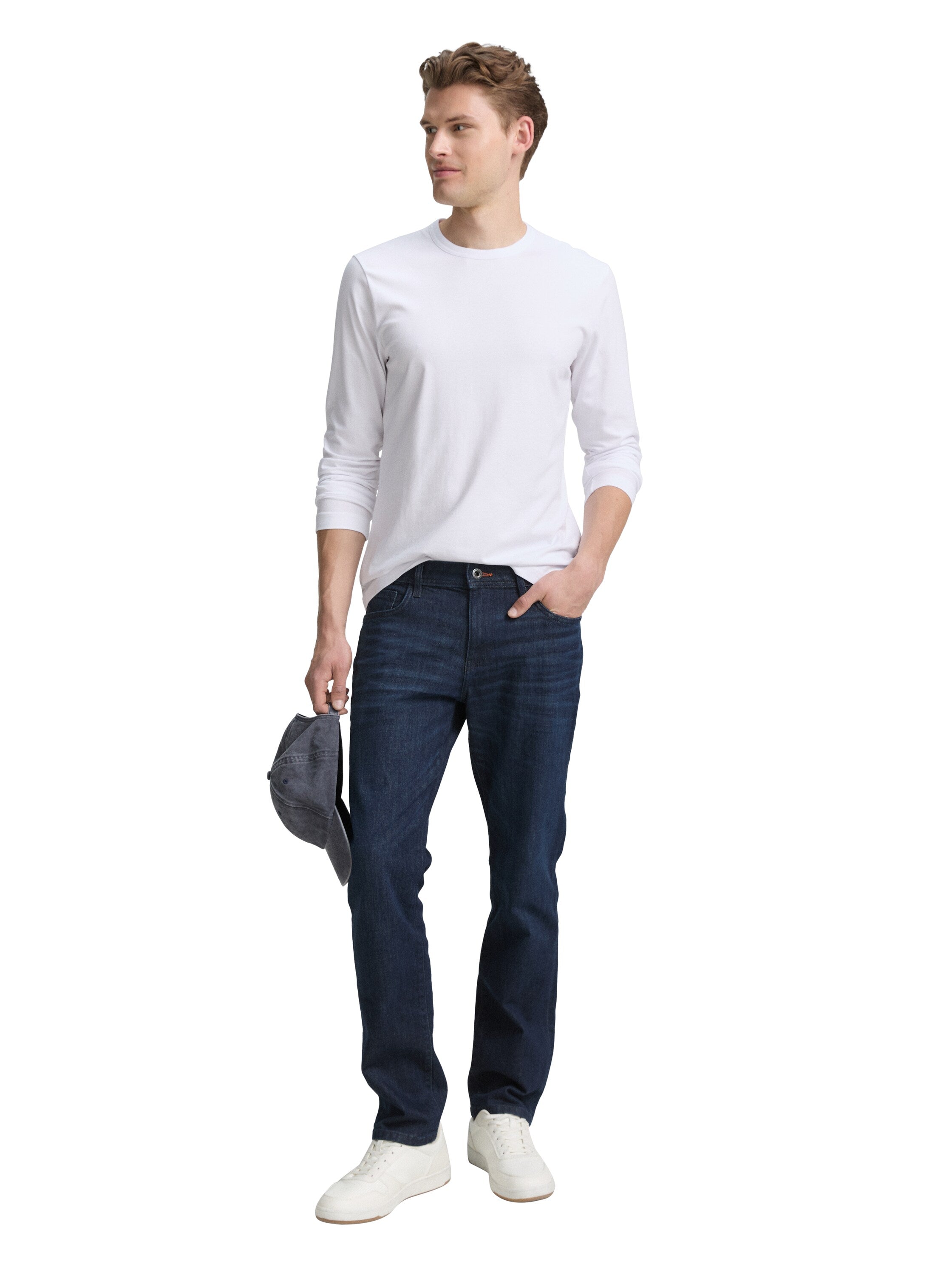 Tom Tailor Slim Fit Long Sleeve White T-Shirt with Stretch