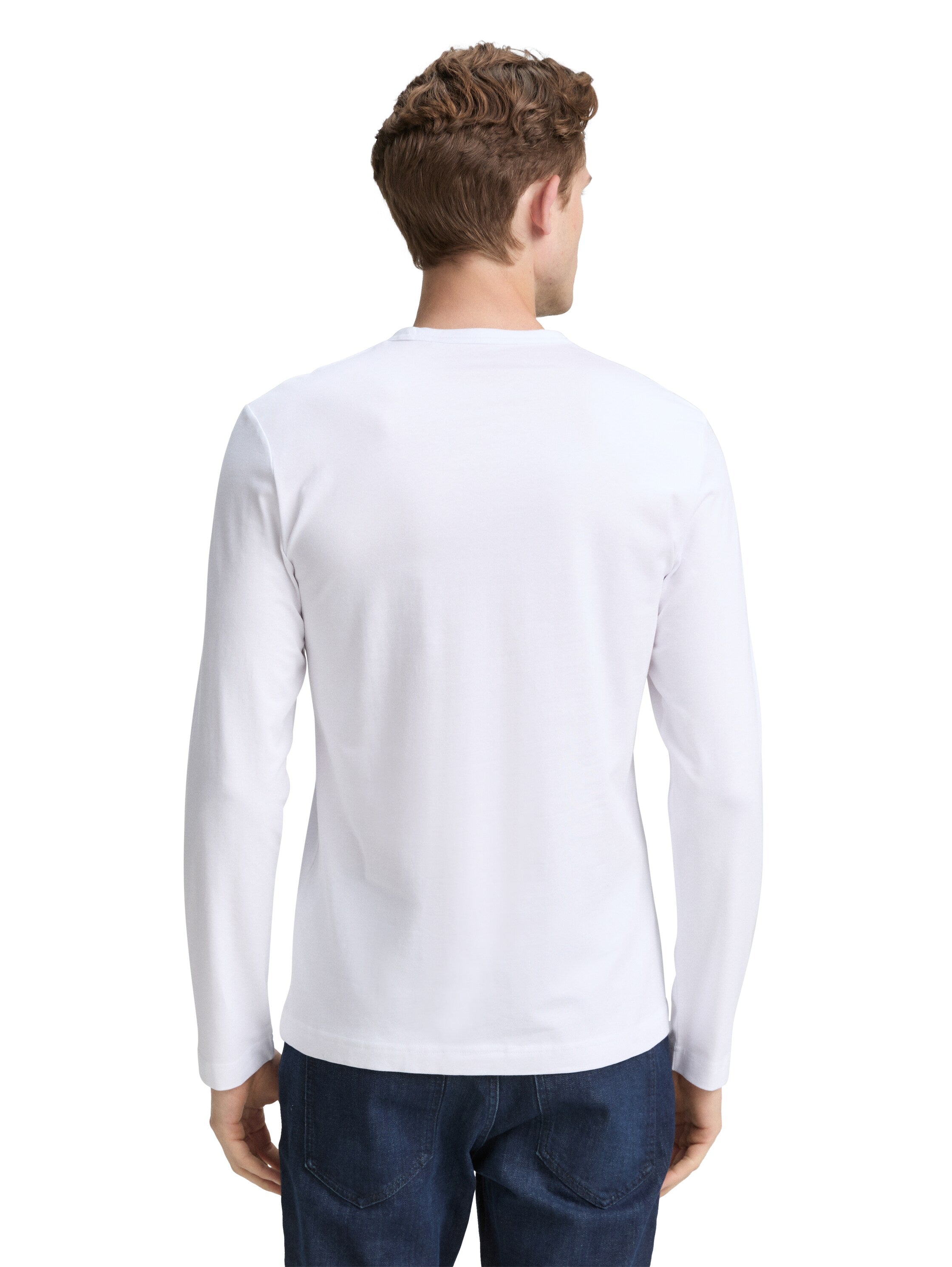 Tom Tailor Slim Fit Long Sleeve White T-Shirt with Stretch