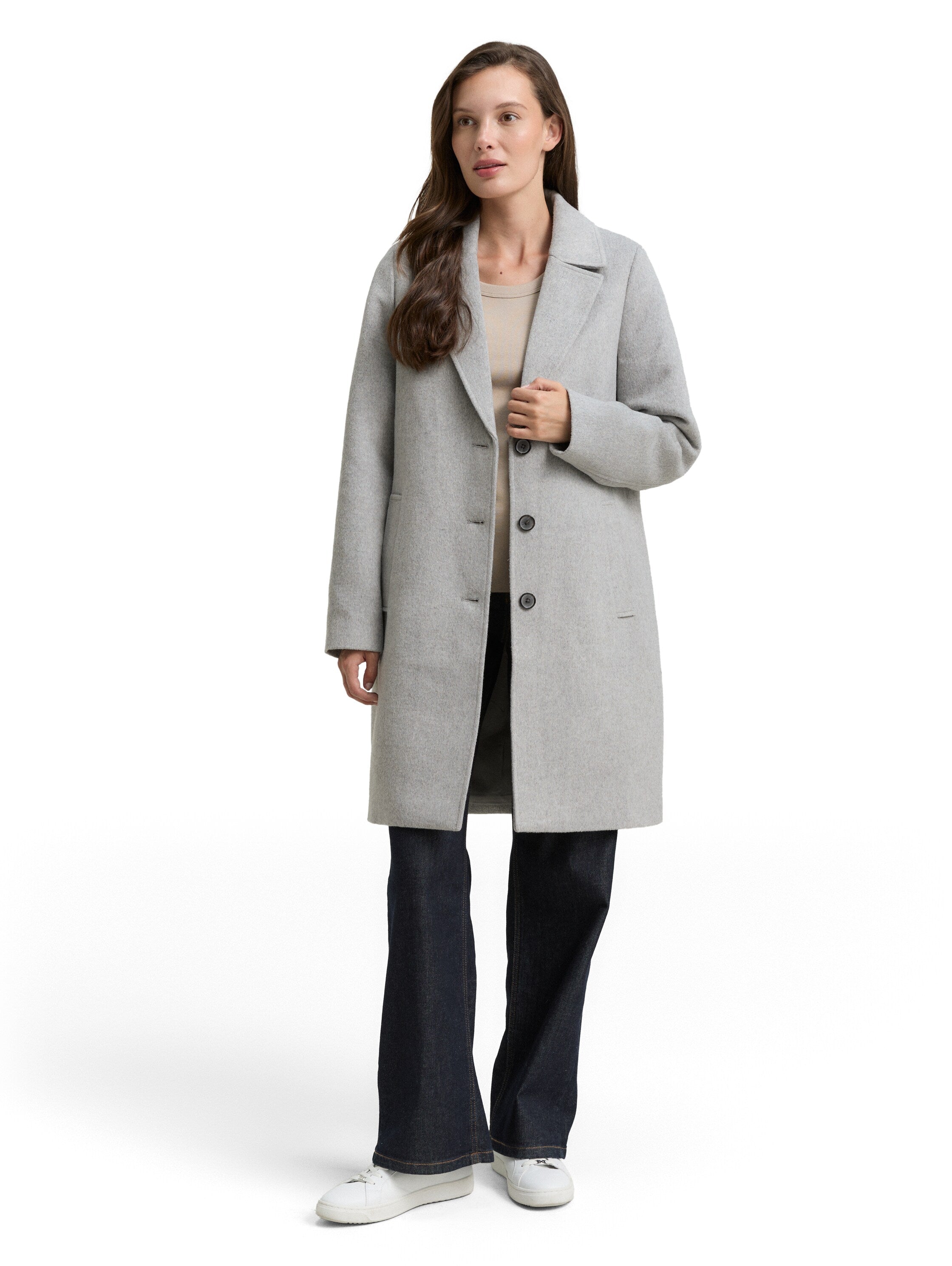 Tom Tailor Wool Grey Coat With Slit Pockets