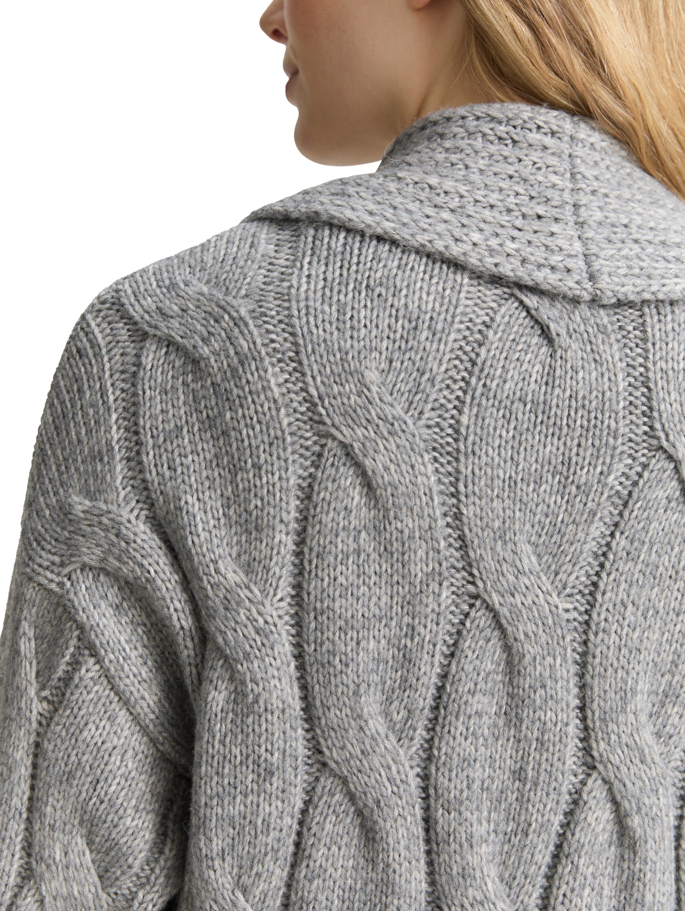 Tom Tailor Loose Fit Silver Grey Cardigan With Cable Knit Pattern