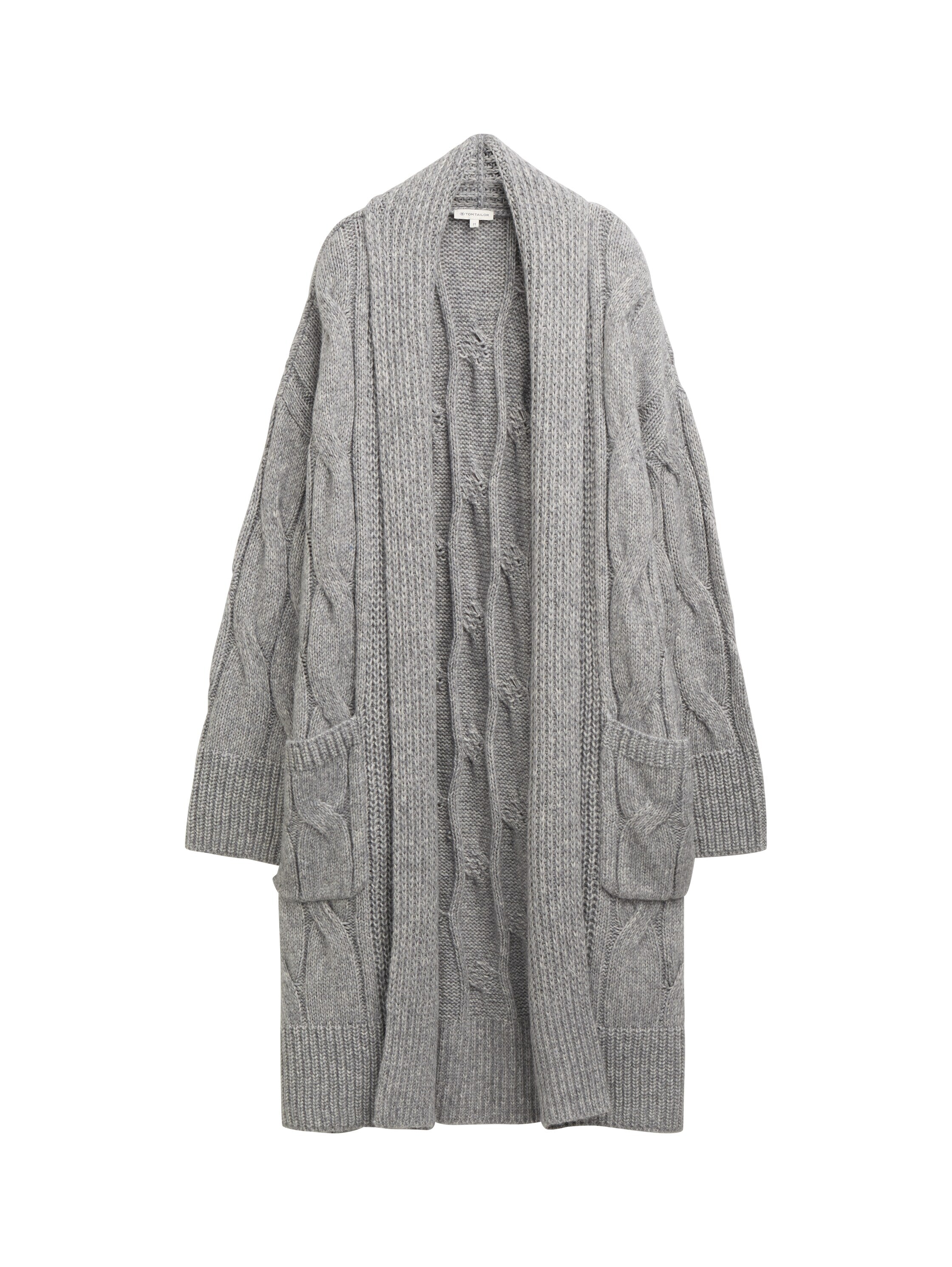 Tom Tailor Loose Fit Silver Grey Cardigan With Cable Knit Pattern
