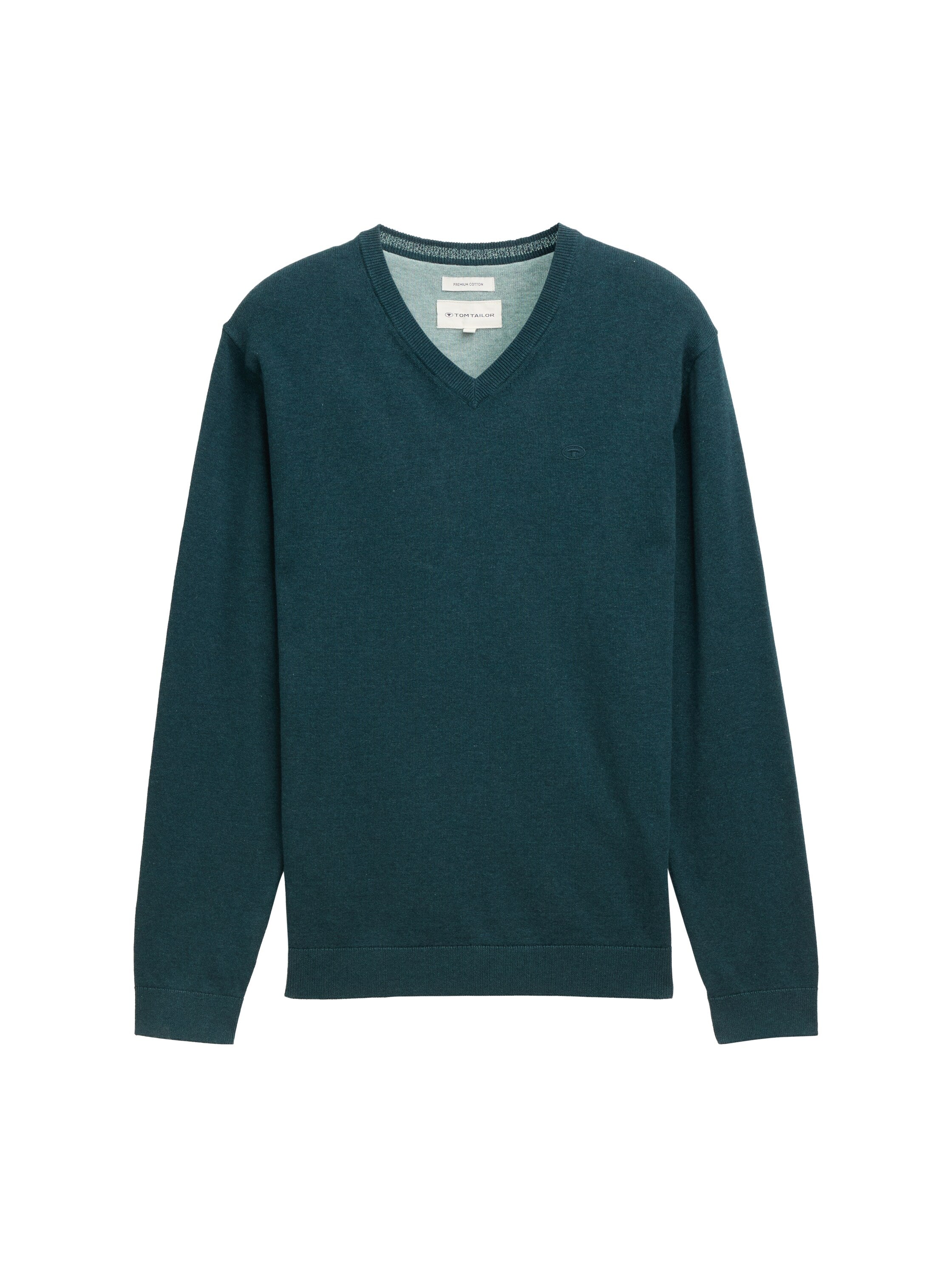 Tom Tailor Cotton V-Neck Knitted Dark Green Pullover