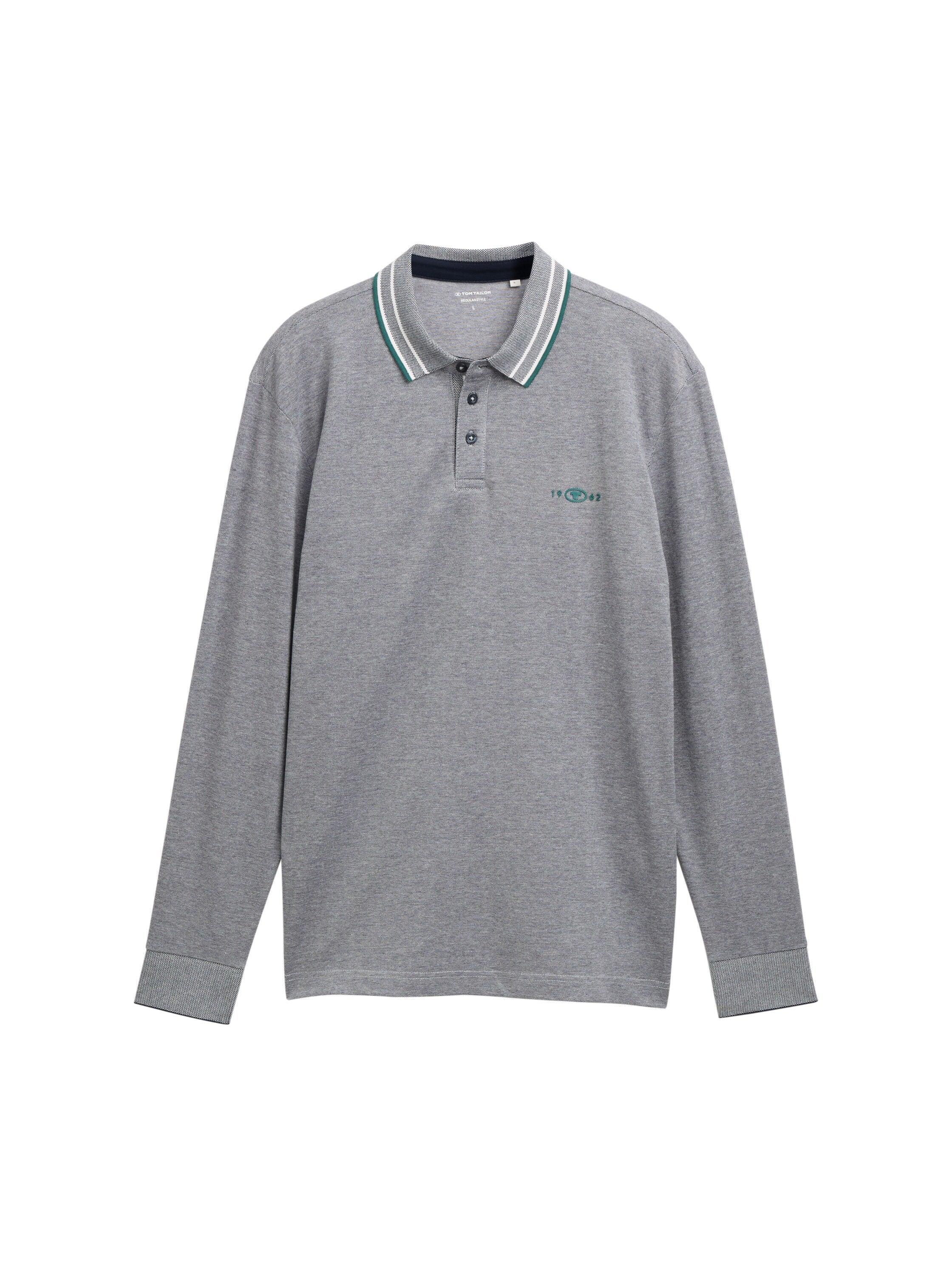 Tom Tailor Long-sleeved Piqué Grey Polo with Logo Print