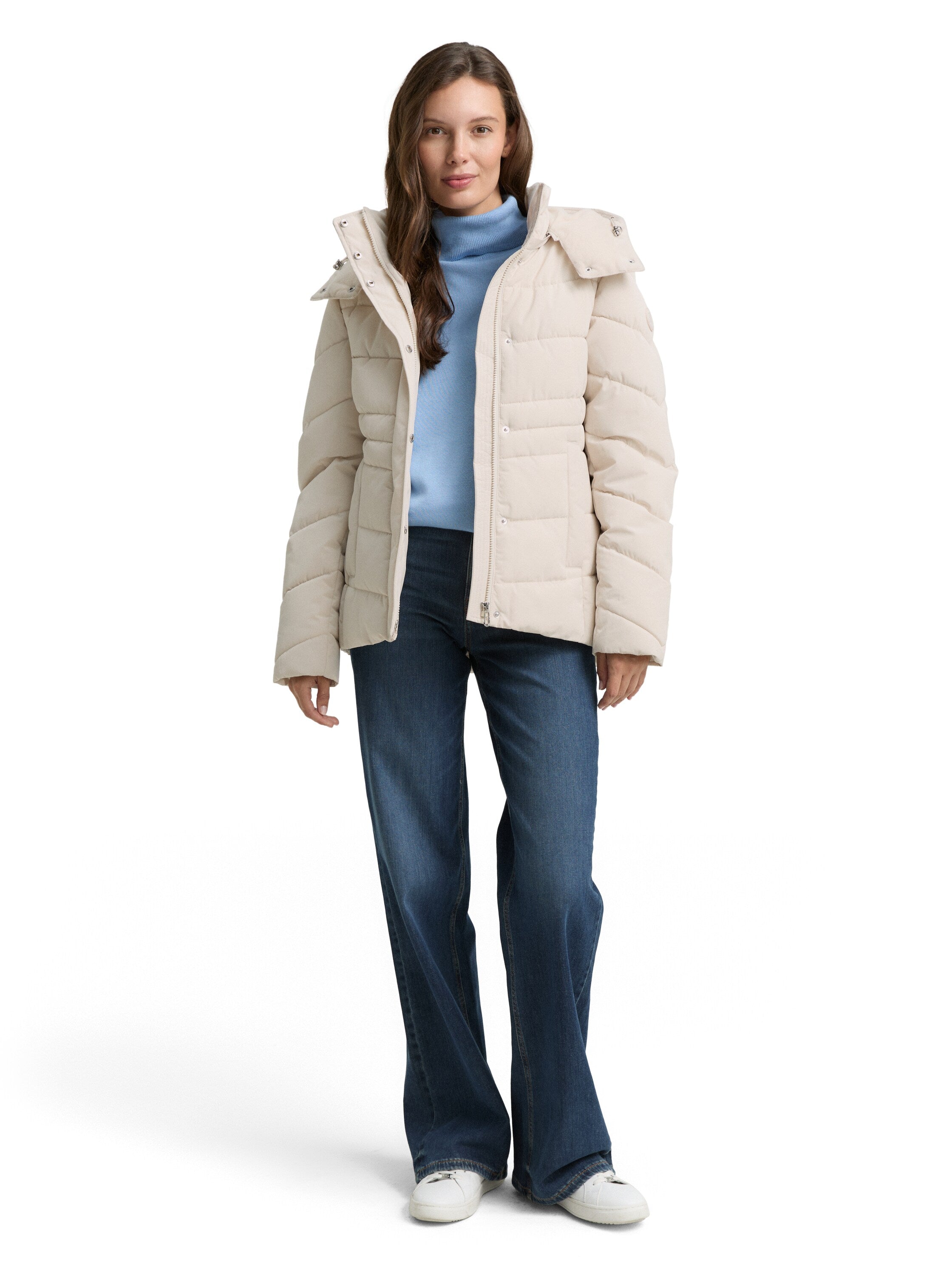 Tom Tailor Puffer Cold Beige Jacket With Detachable Hood