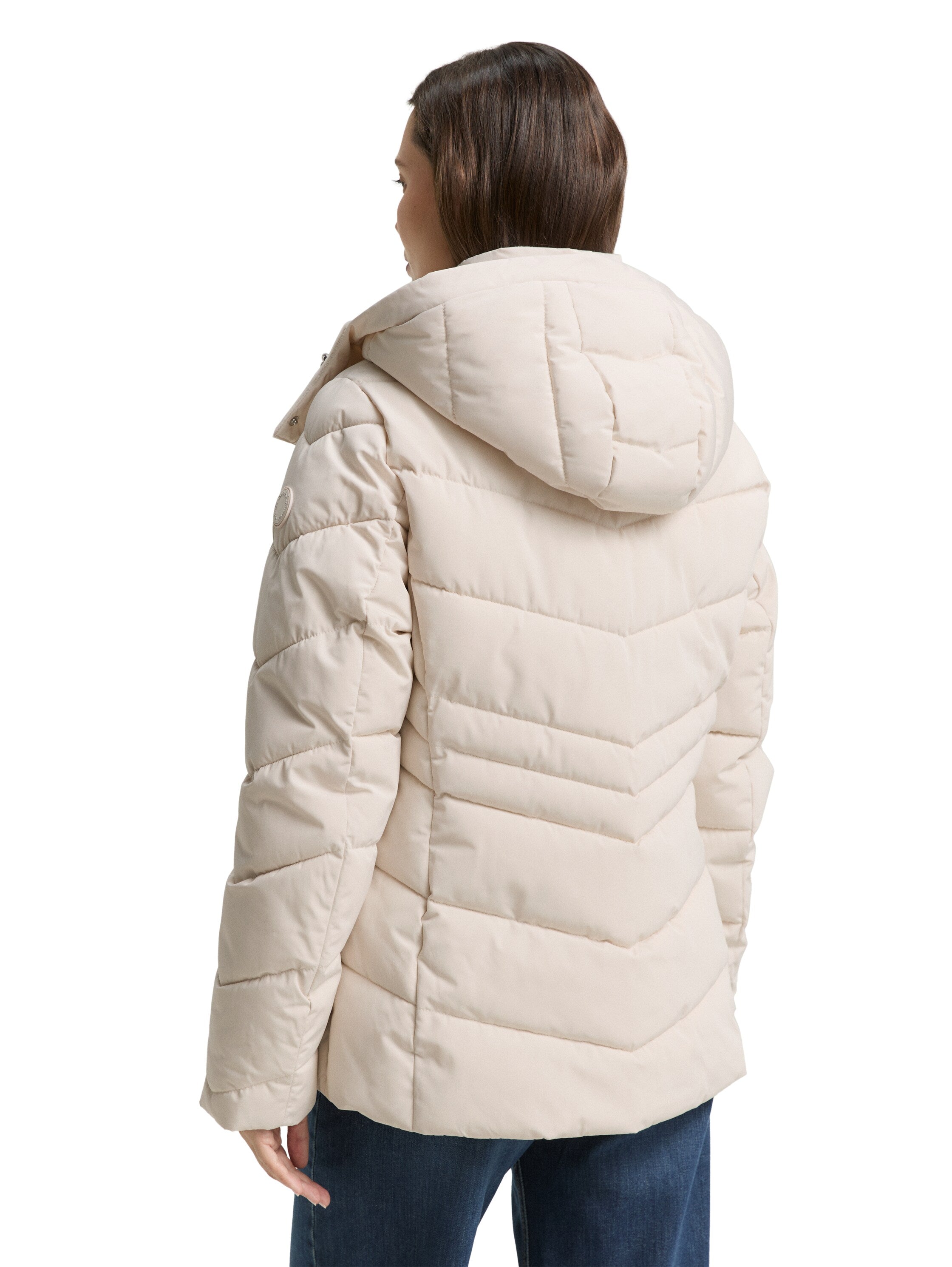 Tom Tailor Puffer Cold Beige Jacket With Detachable Hood