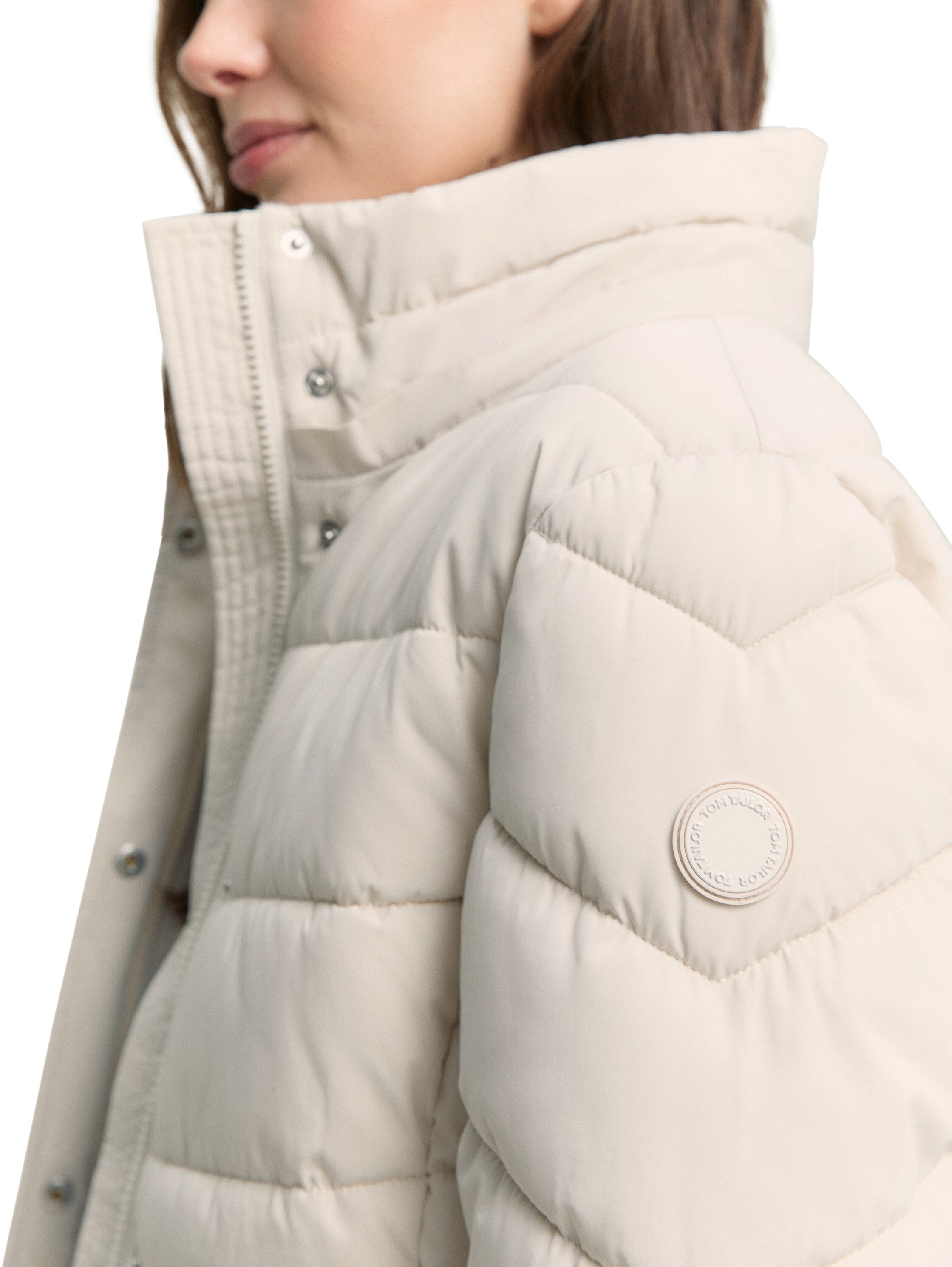 Tom Tailor Puffer Cold Beige Jacket With Detachable Hood