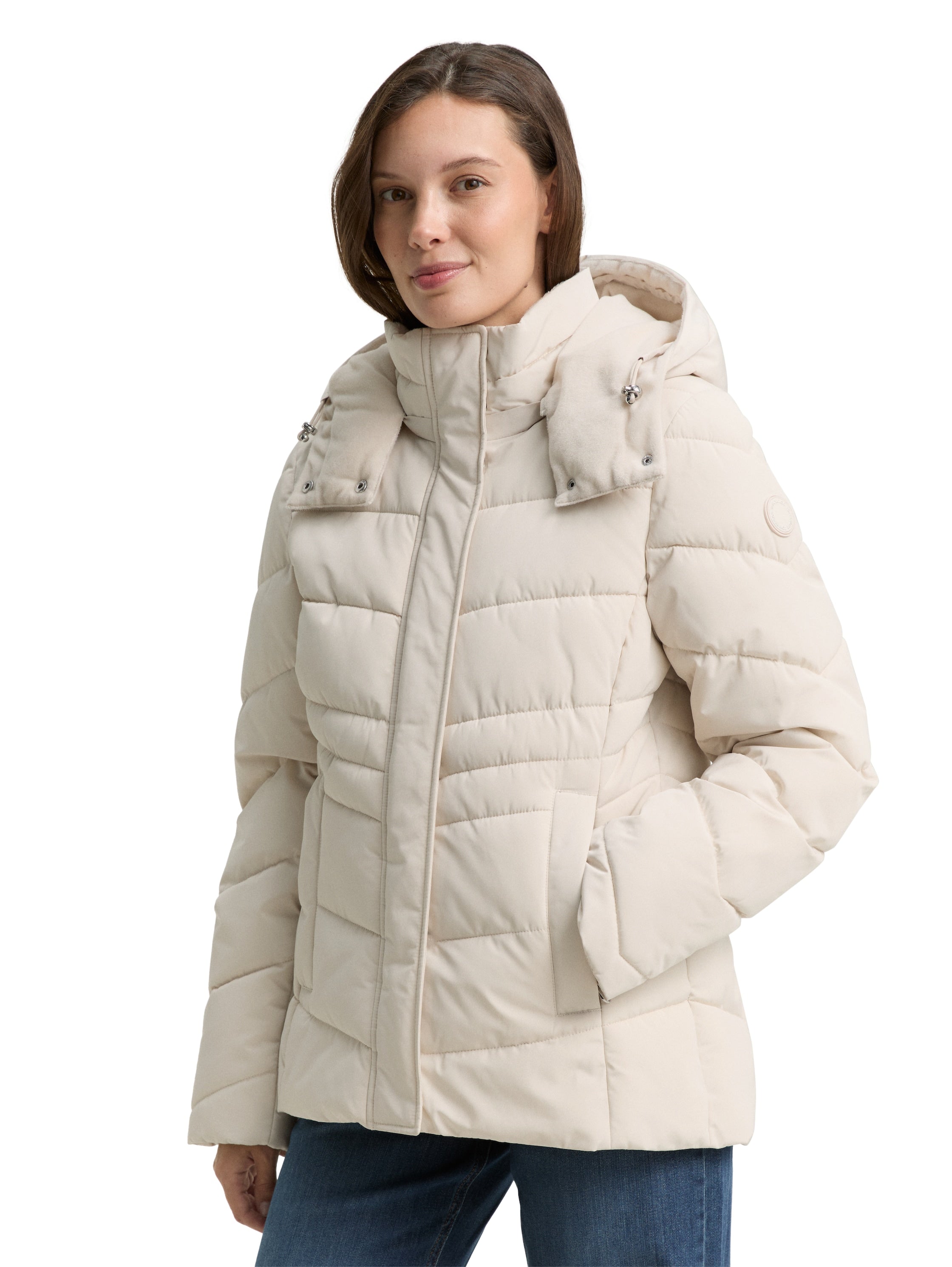Tom Tailor Puffer Cold Beige Jacket With Detachable Hood