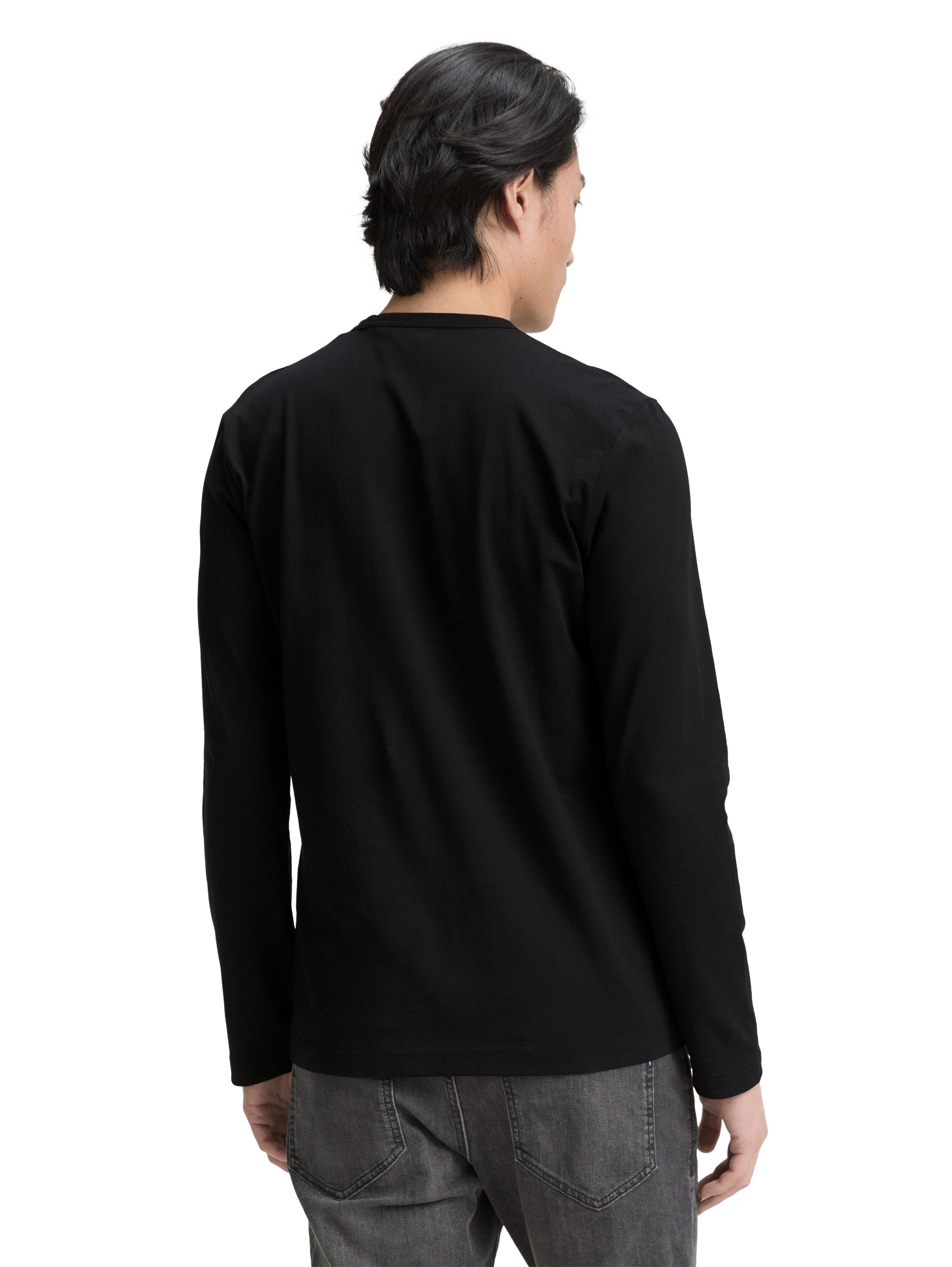 Tom Tailor Slim Fit Long Sleeve Black T-Shirt with Stretch
