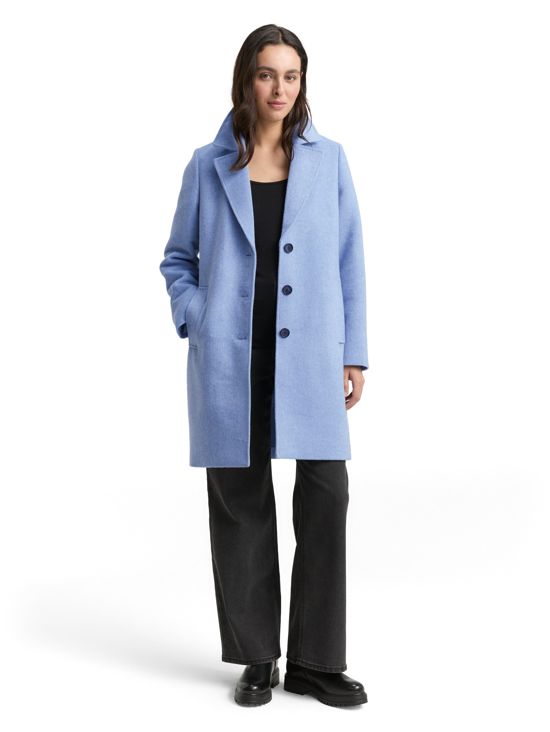 Tom Tailor Wool Blue Coat With Slit Pockets