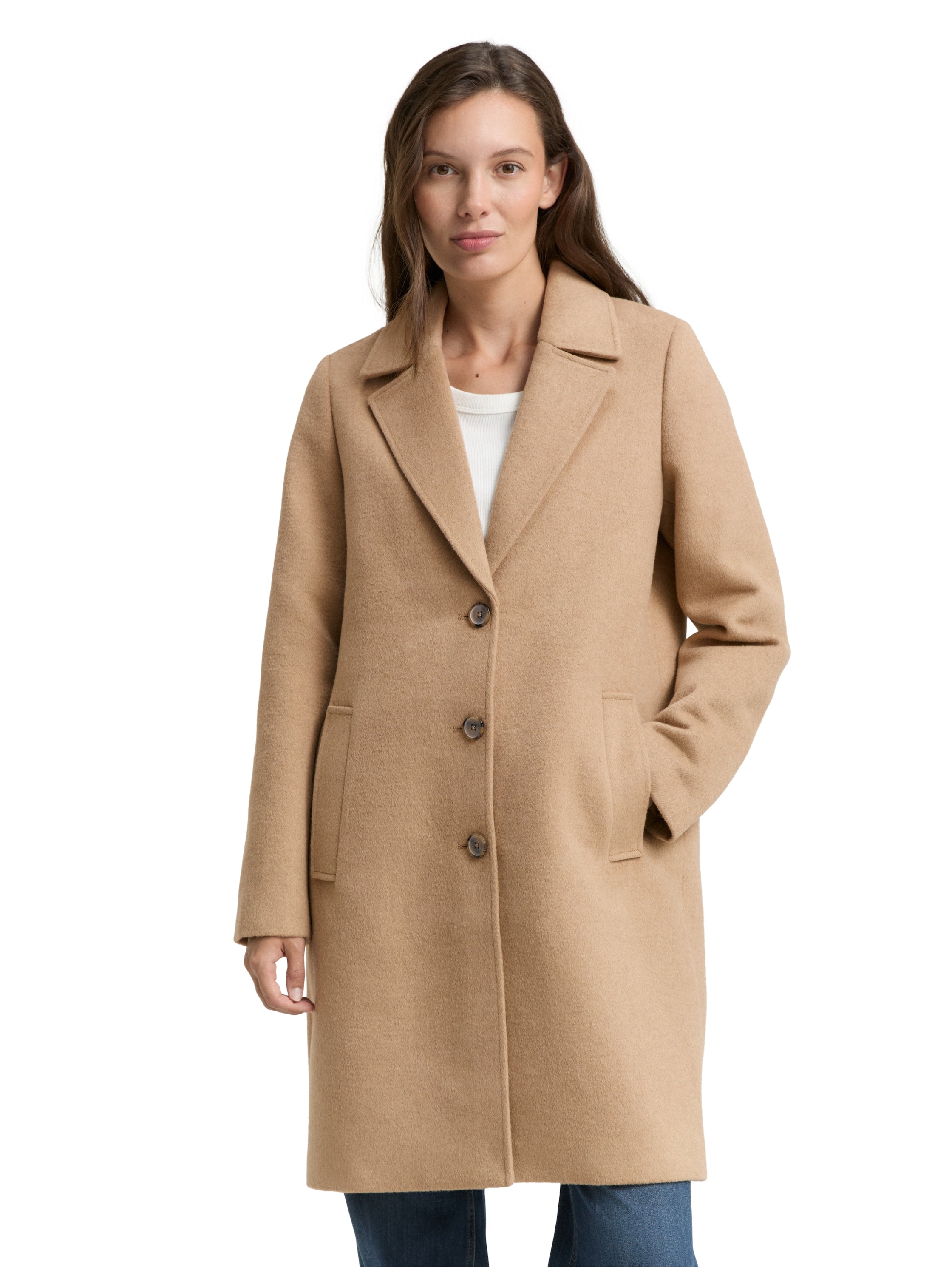 Tom Tailor Wool Beige Coat With Slit Pockets