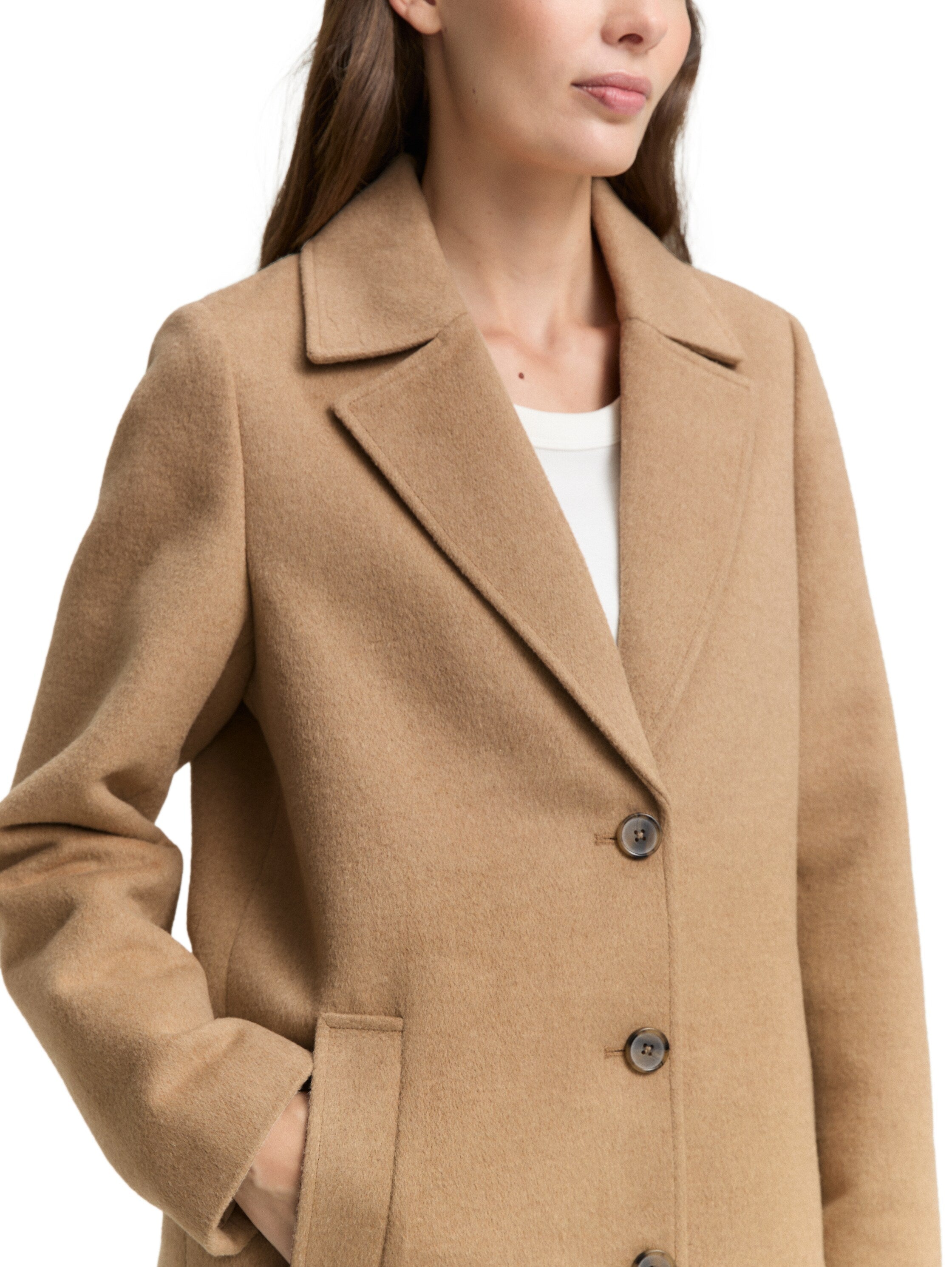 Tom Tailor Wool Beige Coat With Slit Pockets