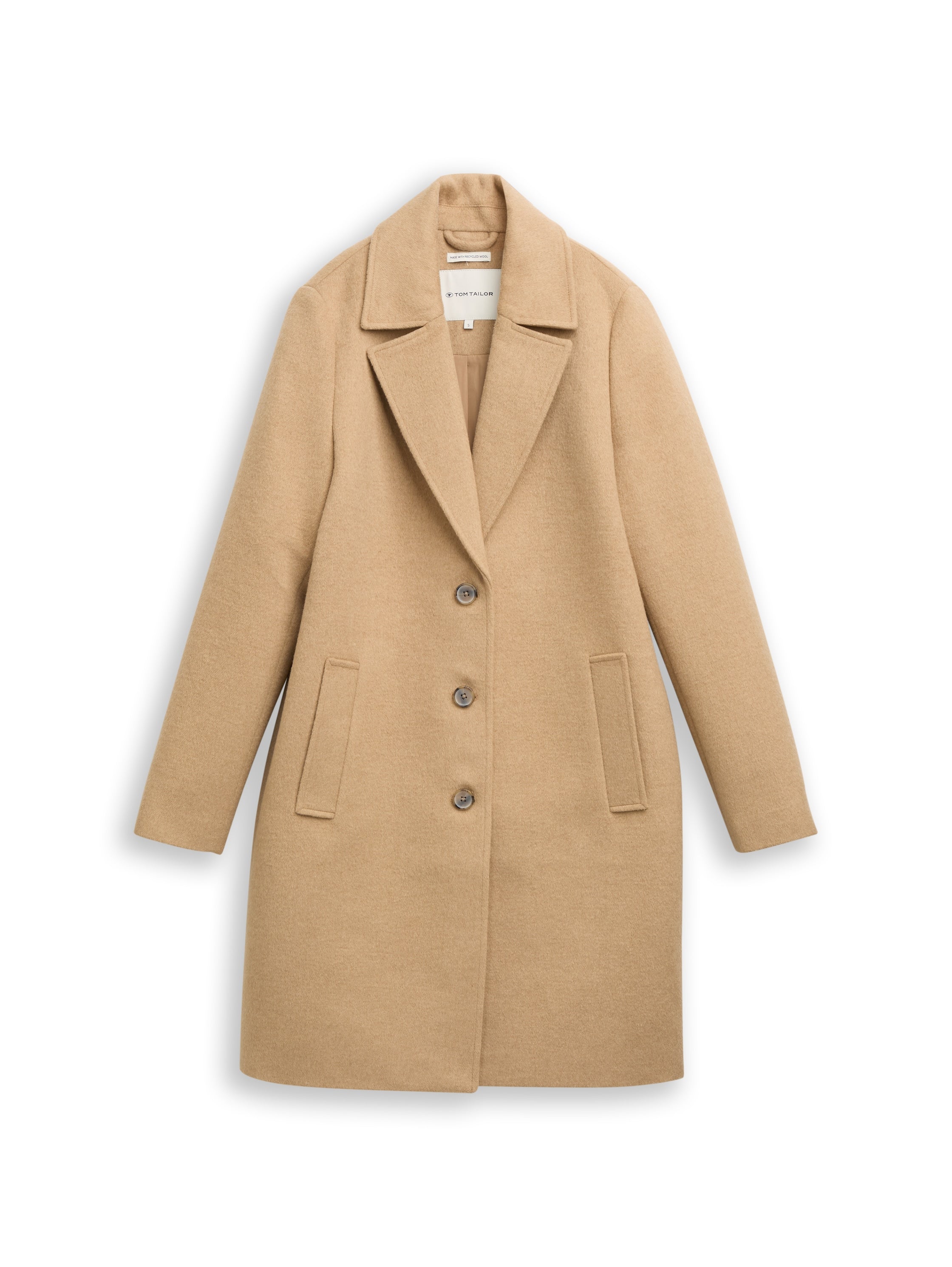 Tom Tailor Wool Beige Coat With Slit Pockets