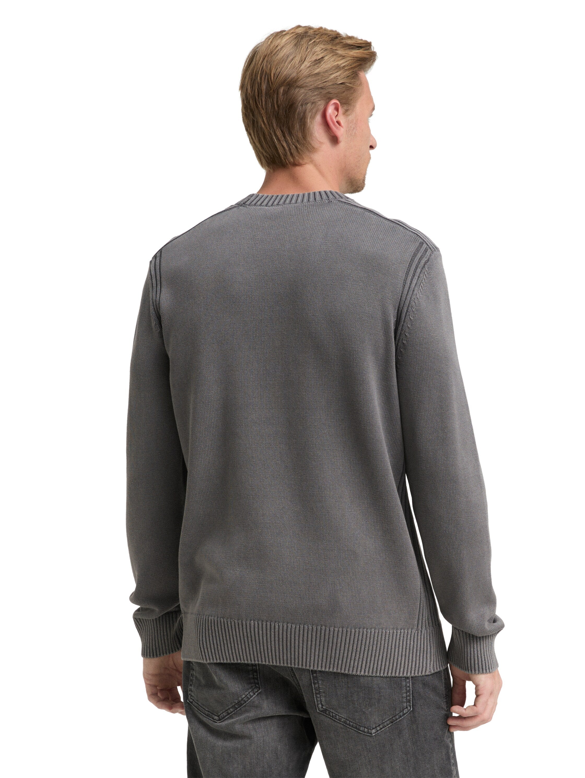Tom Tailor Washed-look knitted Dark Grey Pullover Made From Cotton
