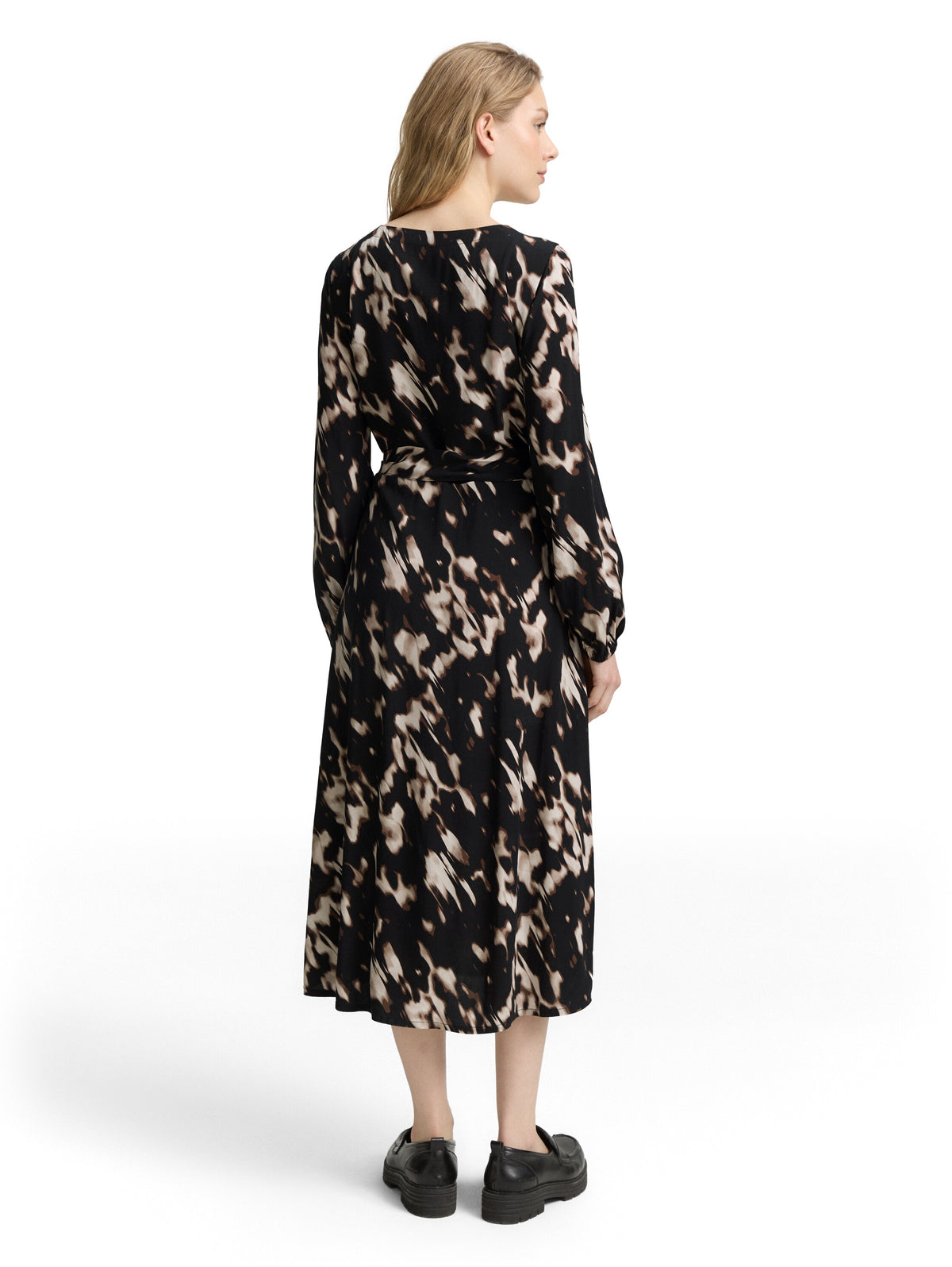 Tom Tailor Wrap Midi Dress with Pattern & Elasticated Cuffs