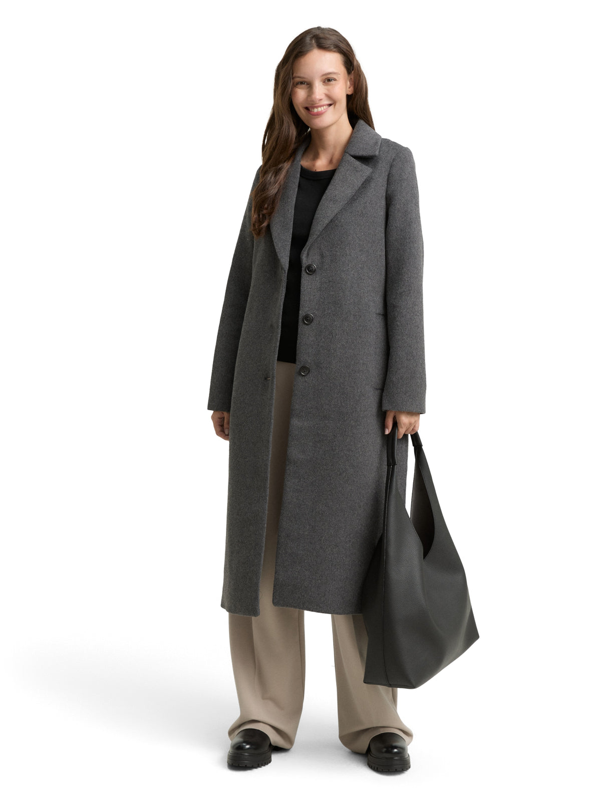 Tom Tailor Dark Anthra Wool Coat with Belt