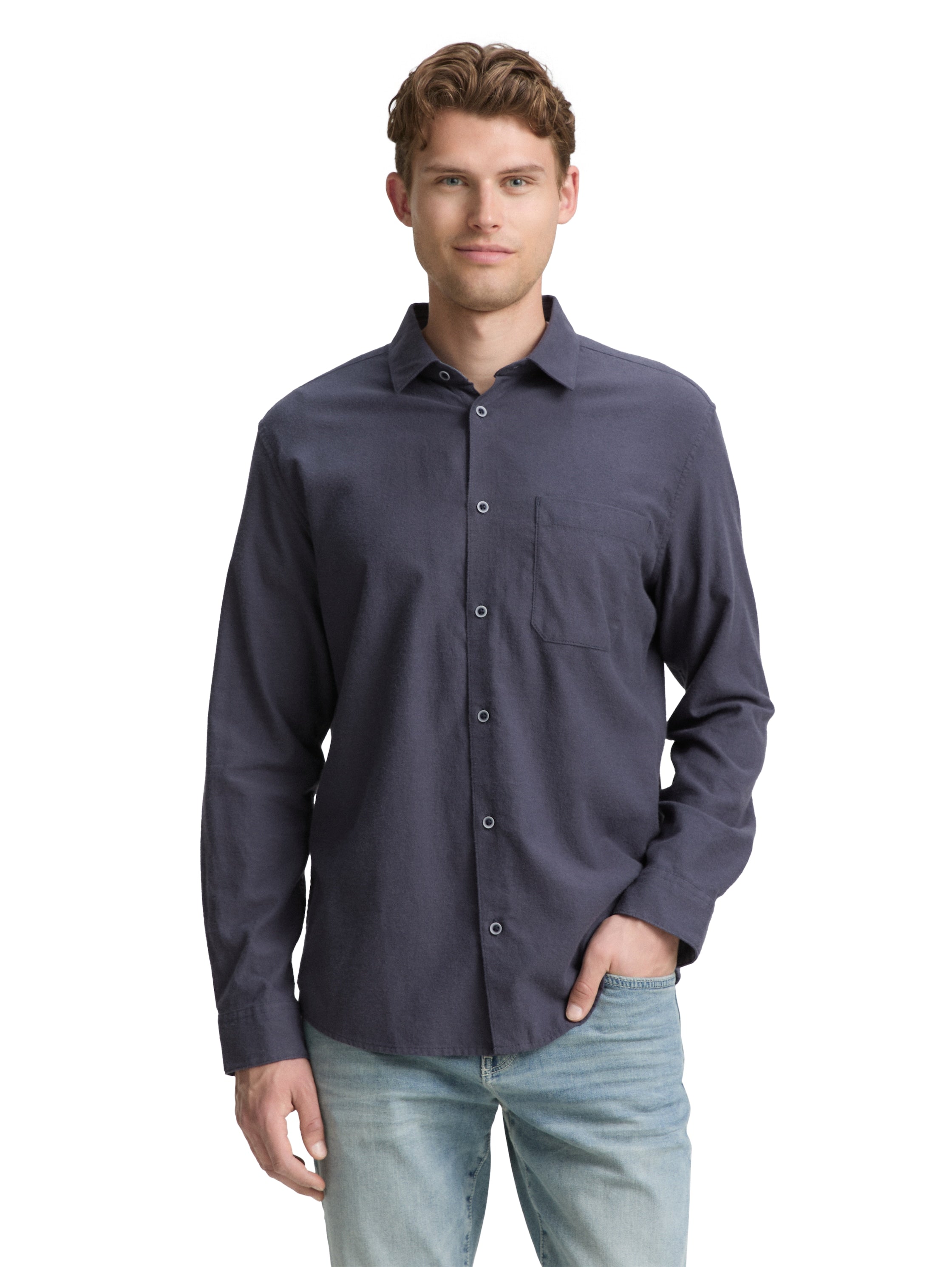 Tom Tailor Long Sleeved Grey Shirt With Chest Pocket