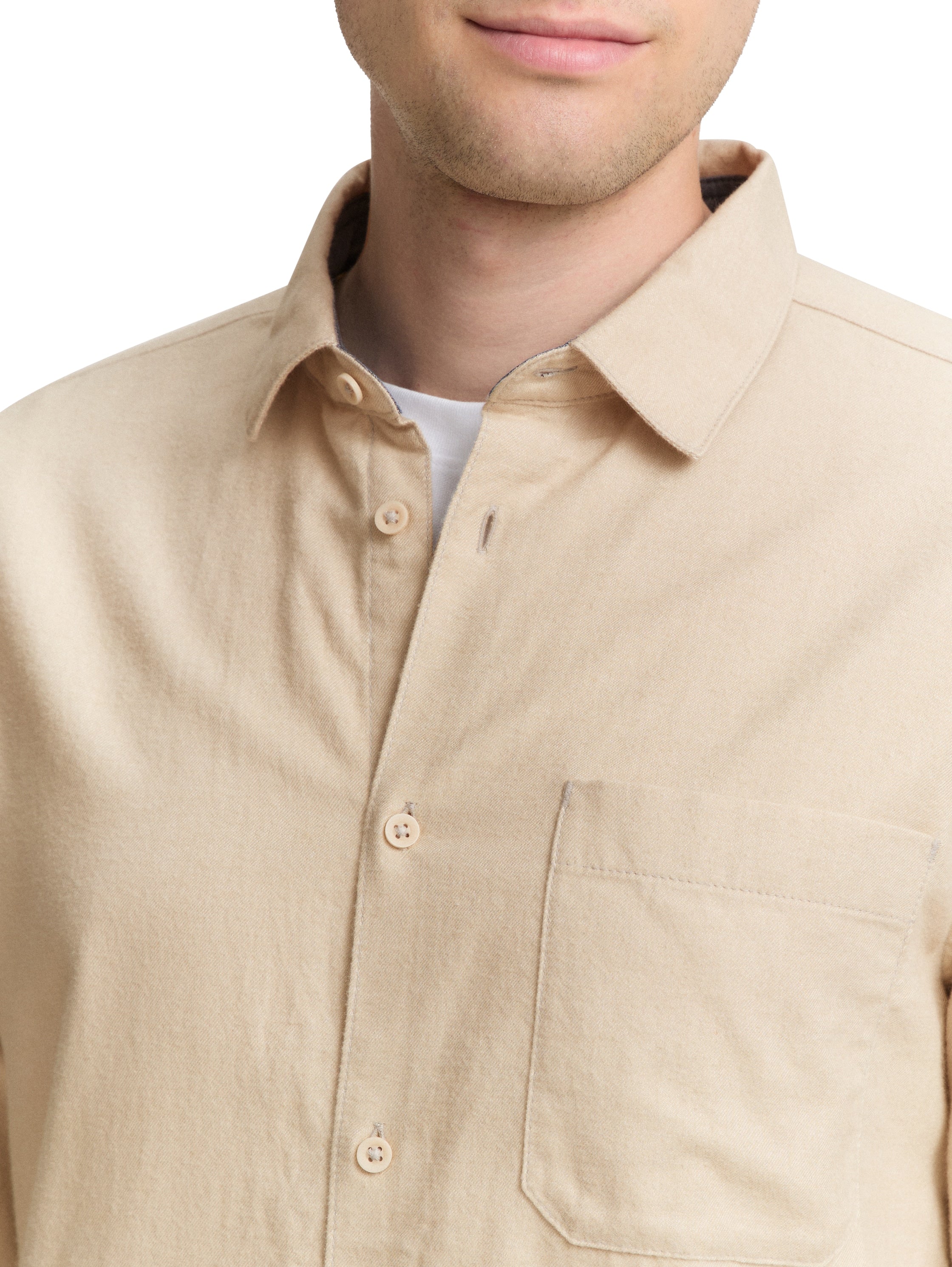 Tom Tailor Long Sleeved Beige Shirt With Chest Pocket