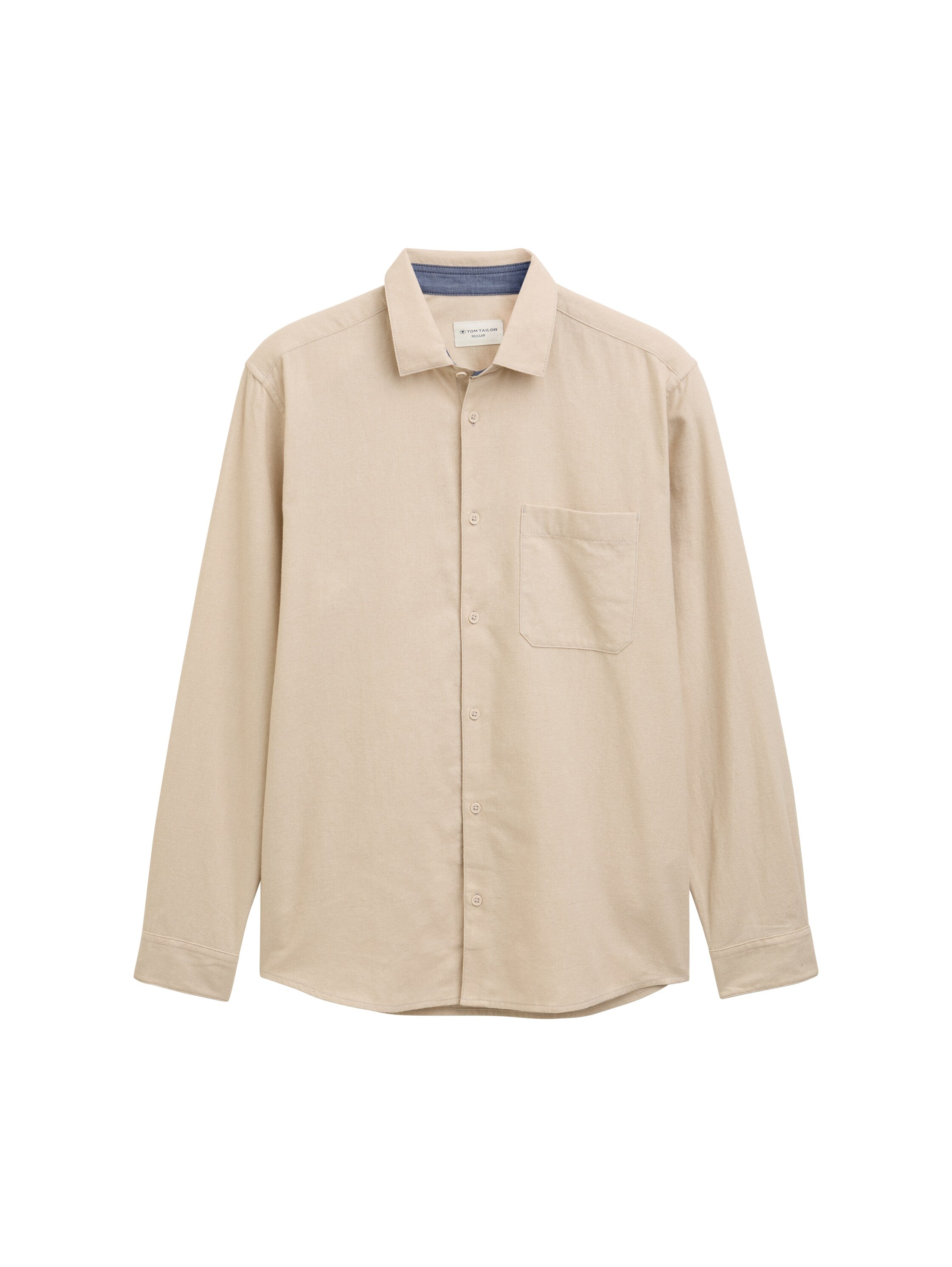 Tom Tailor Long Sleeved Beige Shirt With Chest Pocket