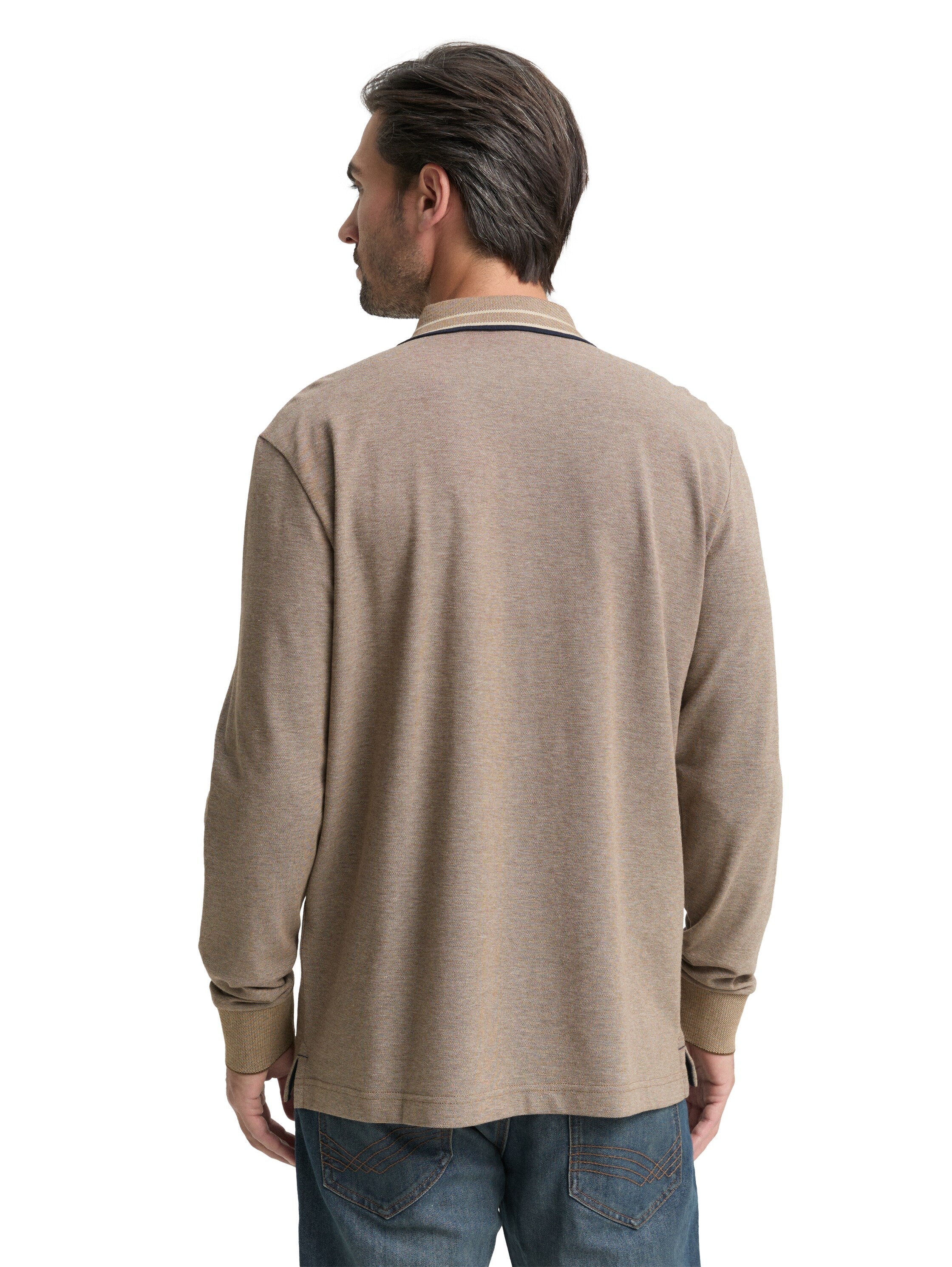 Tom Tailor Long-sleeved Piqué Beige Polo with Logo Print
