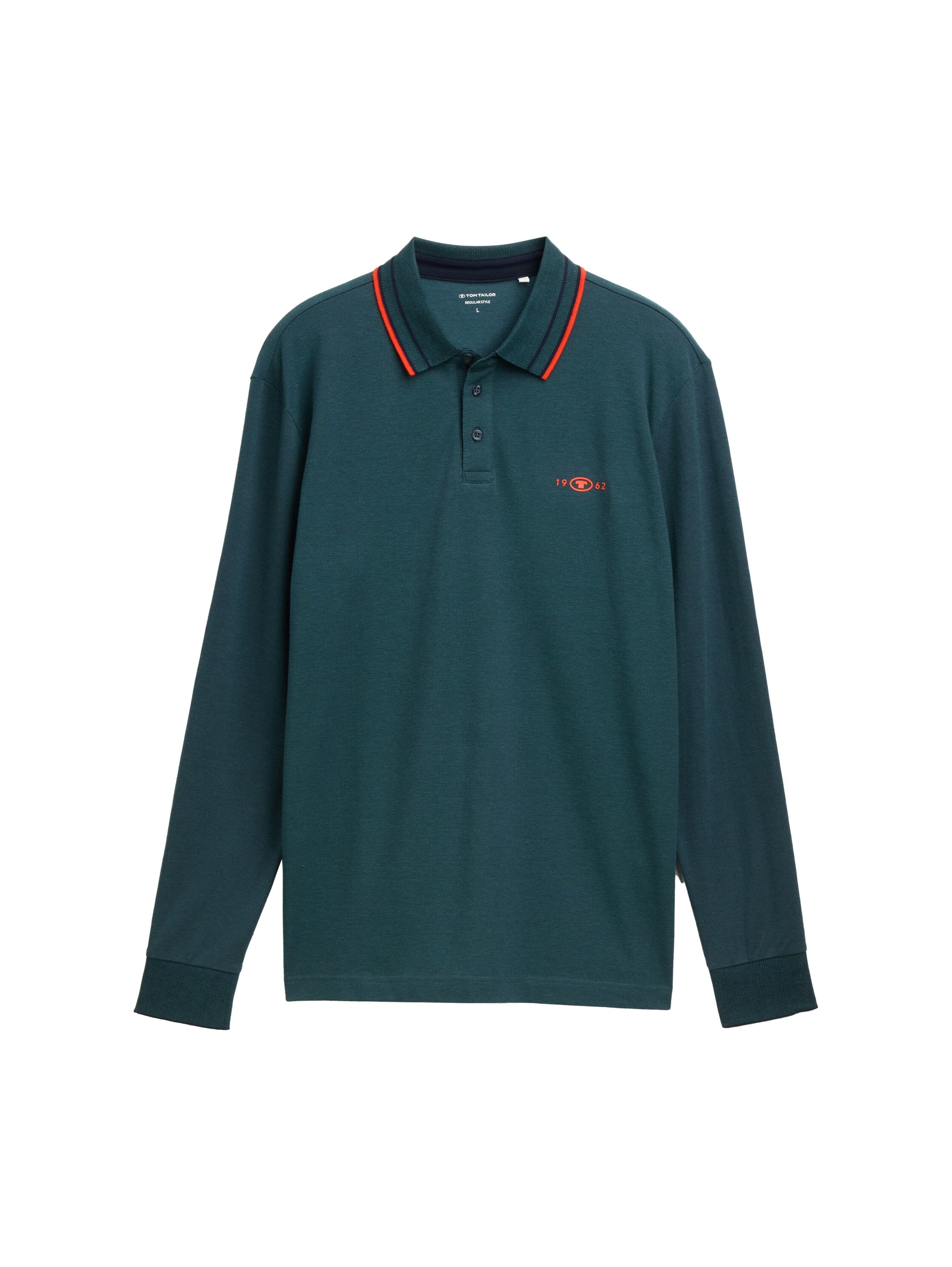 Tom Tailor Long-sleeved Piqué Green Polo with Logo Print