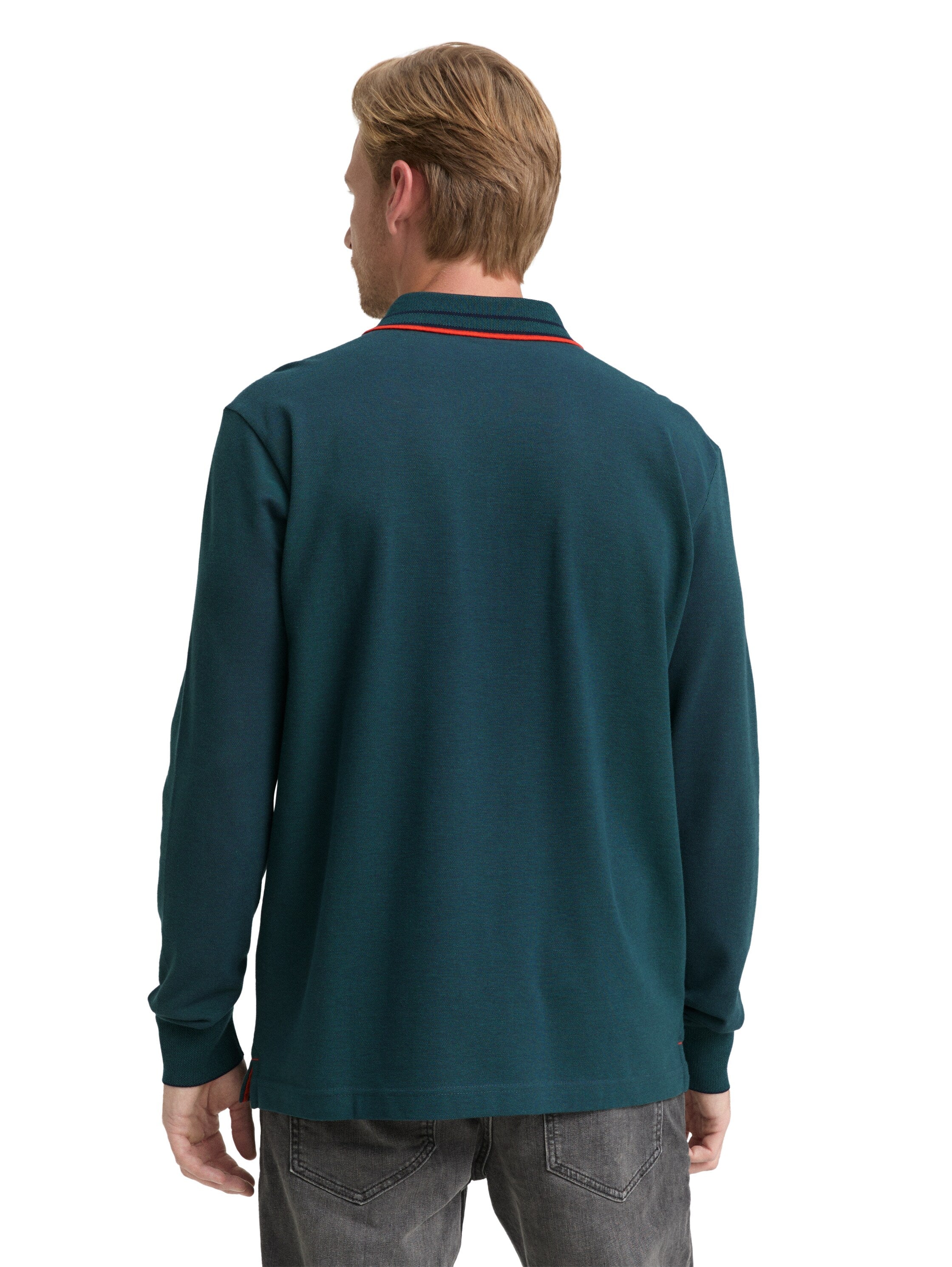 Tom Tailor Long-sleeved Piqué Green Polo with Logo Print