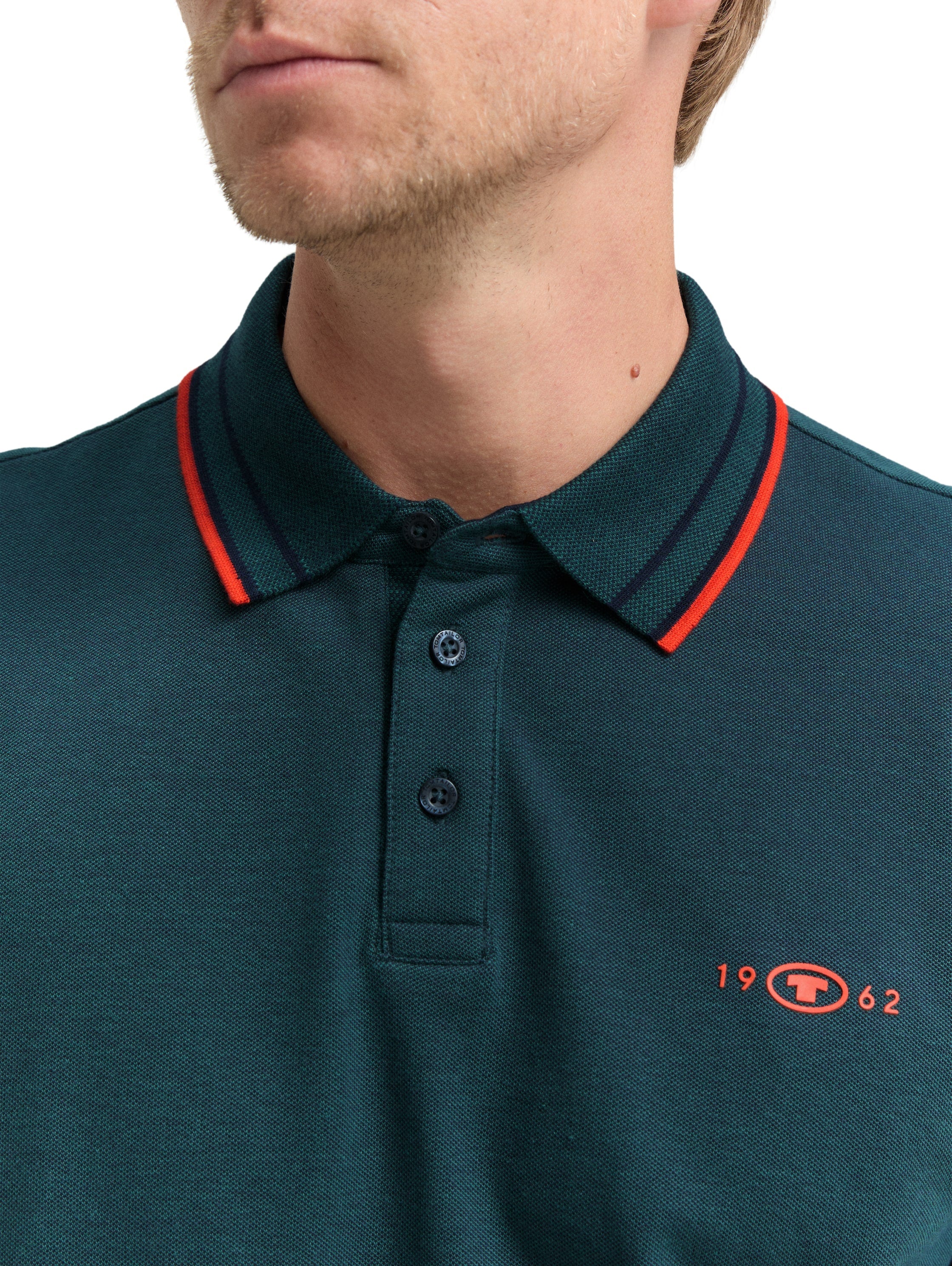 Tom Tailor Long-sleeved Piqué Green Polo with Logo Print