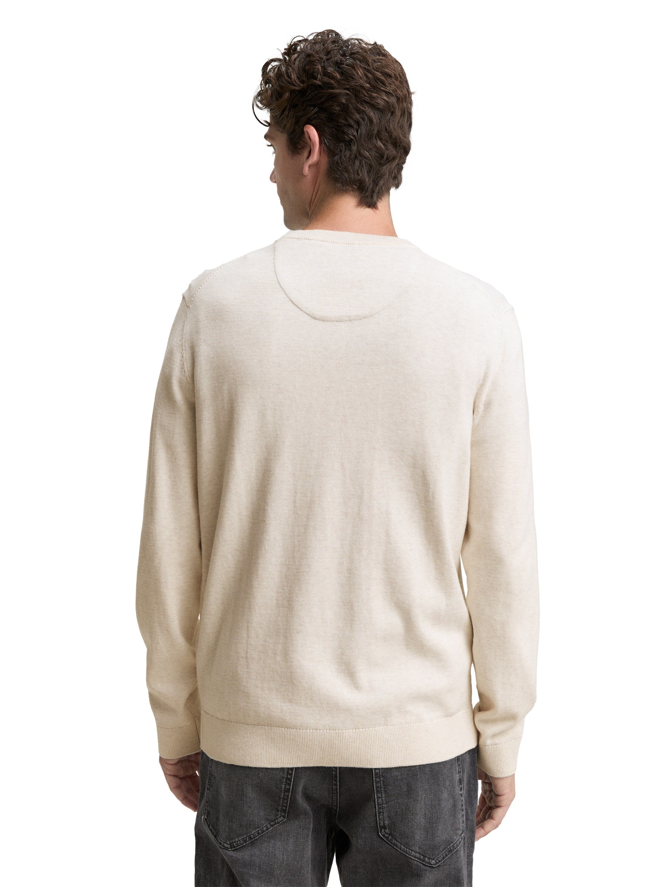 Tom Tailor Basic Knitted Offwhite Pullover Made of Cotton