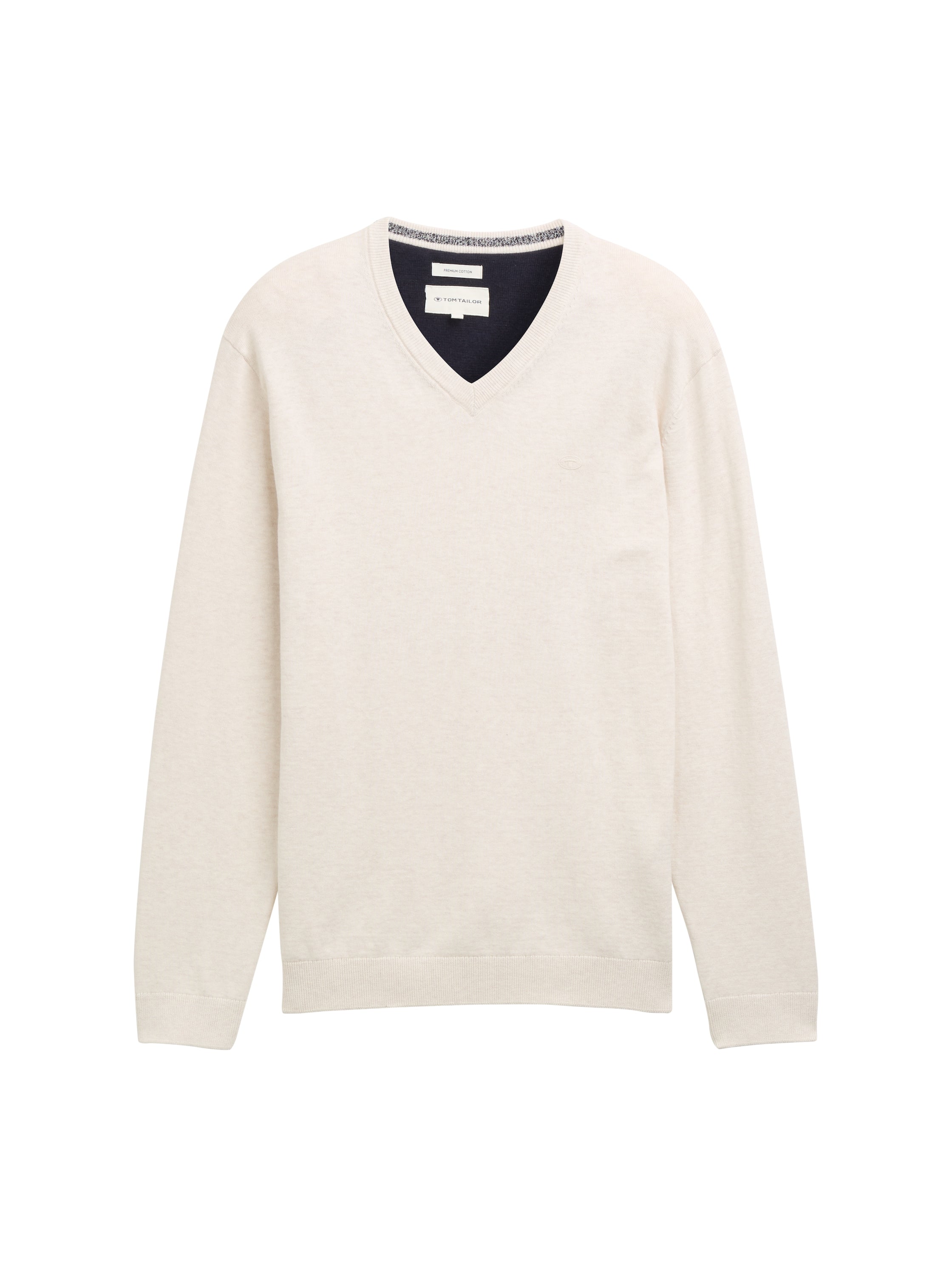 Tom Tailor Cotton V-Neck Knitted Offwhite Pullover