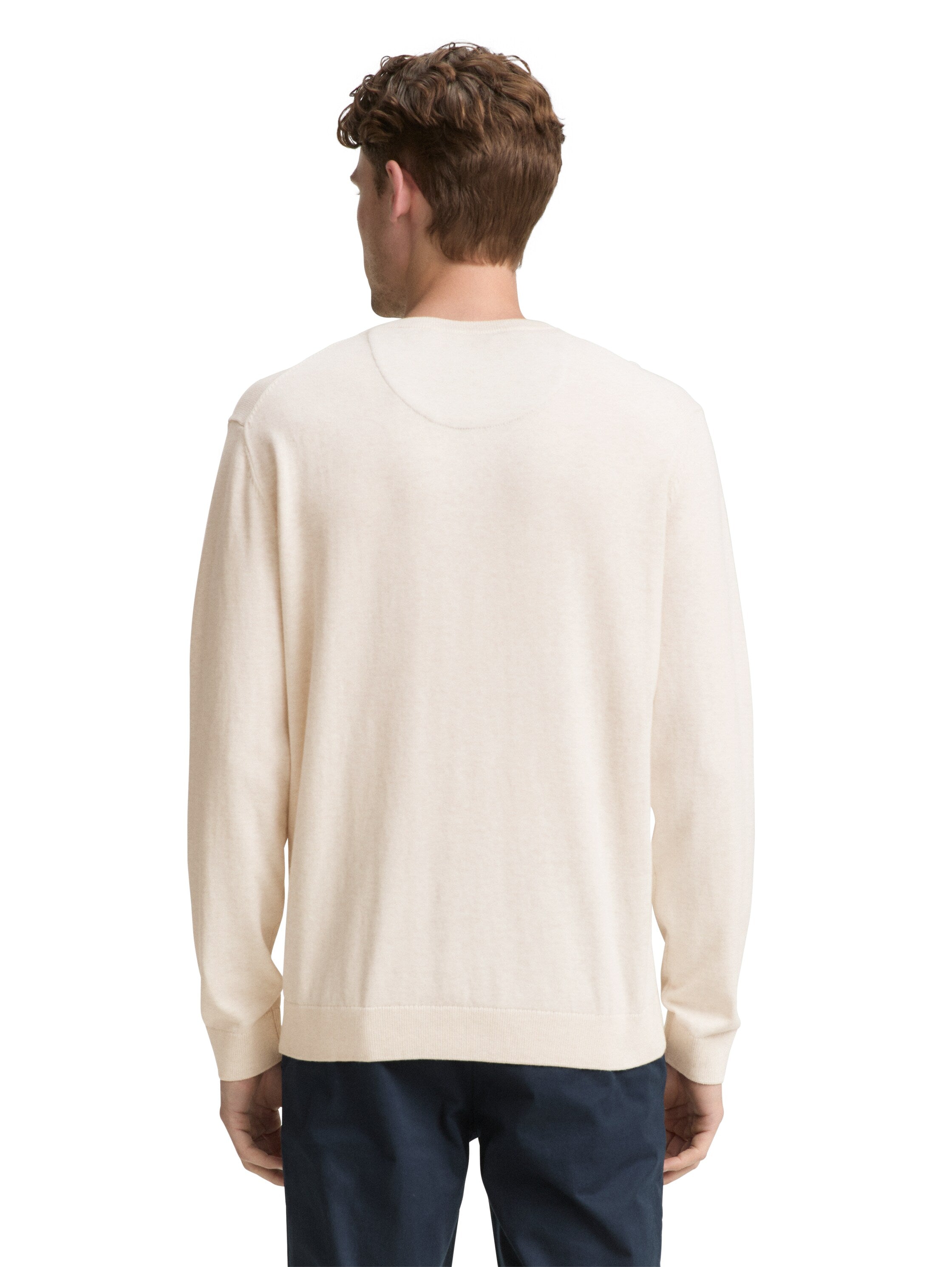 Tom Tailor Cotton V-Neck Knitted Offwhite Pullover